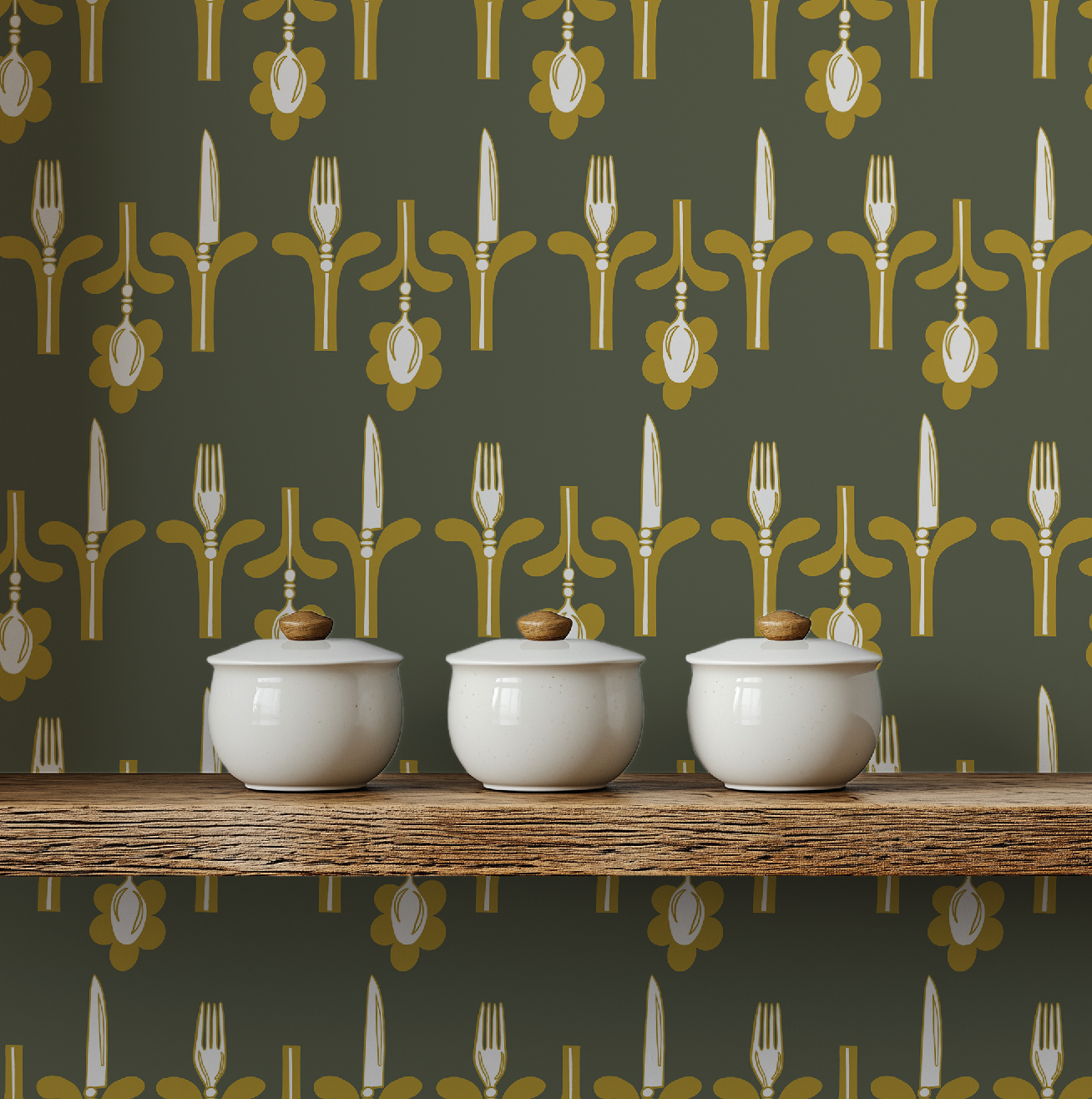 Dinner Party Olive & Gold Wallpaper - Image 4 by RebelMod