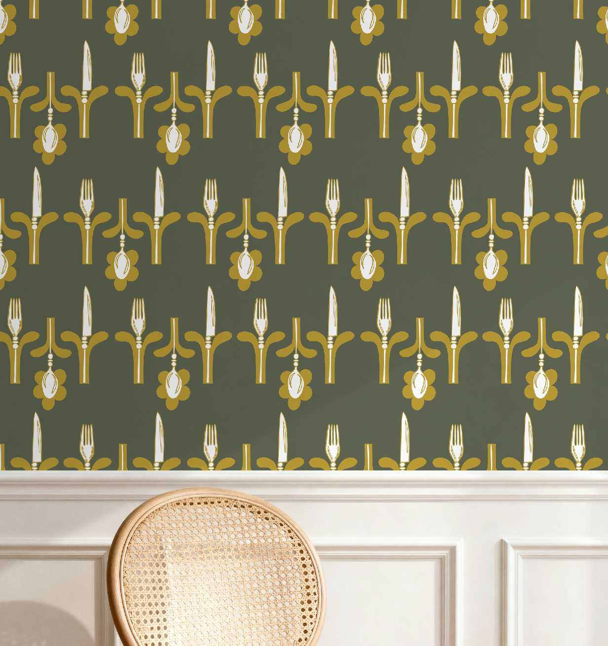 Dinner Party Olive & Gold Wallpaper - Image 6 by RebelMod