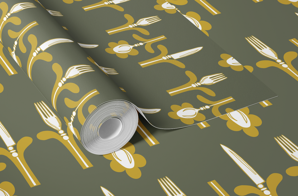 Dinner Party Olive & Gold Wallpaper - Image 7 by RebelMod
