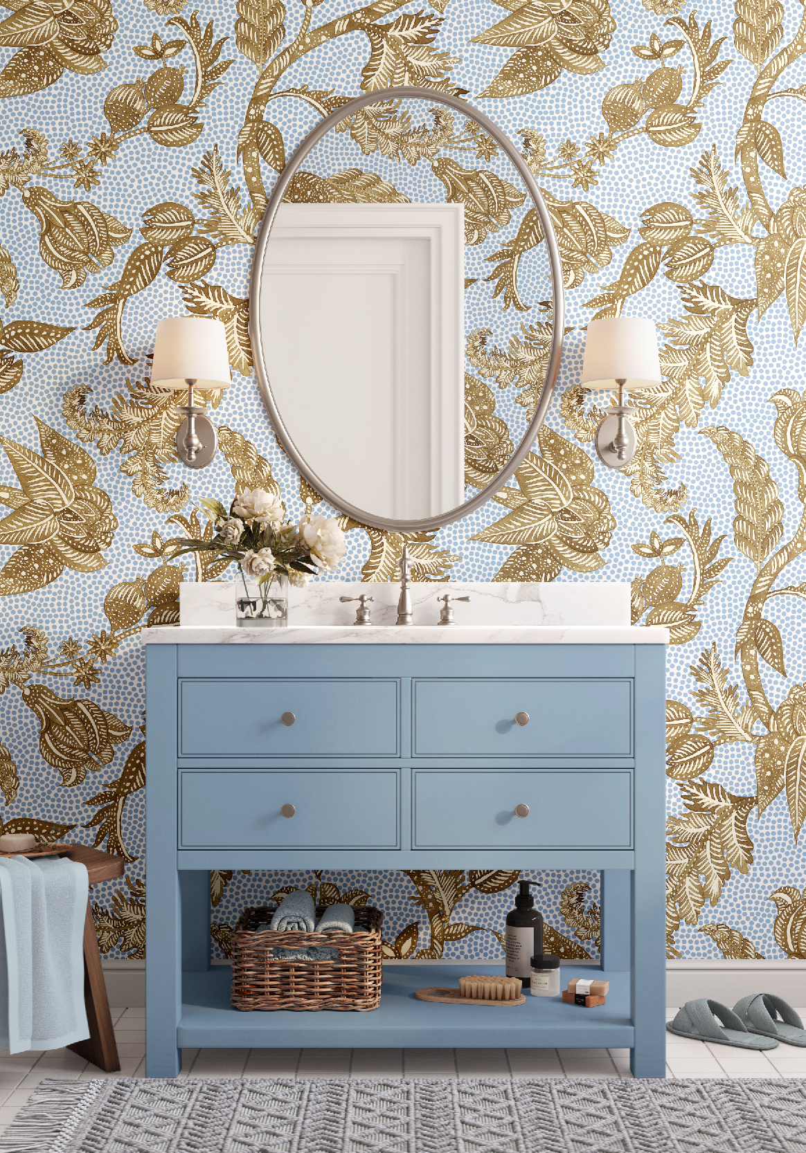 Antique Botanical Etching / Blue Dot Wallpaper by RebelMod