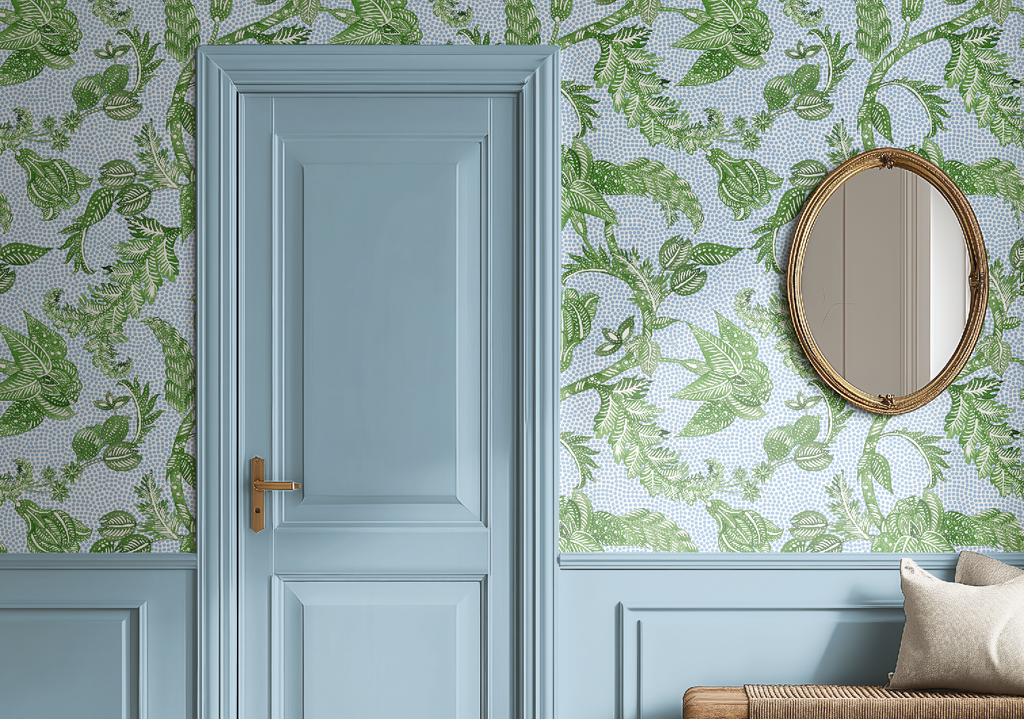Botanical Etching Green / Blue Dot Wallpaper - Image 3 by RebelMod