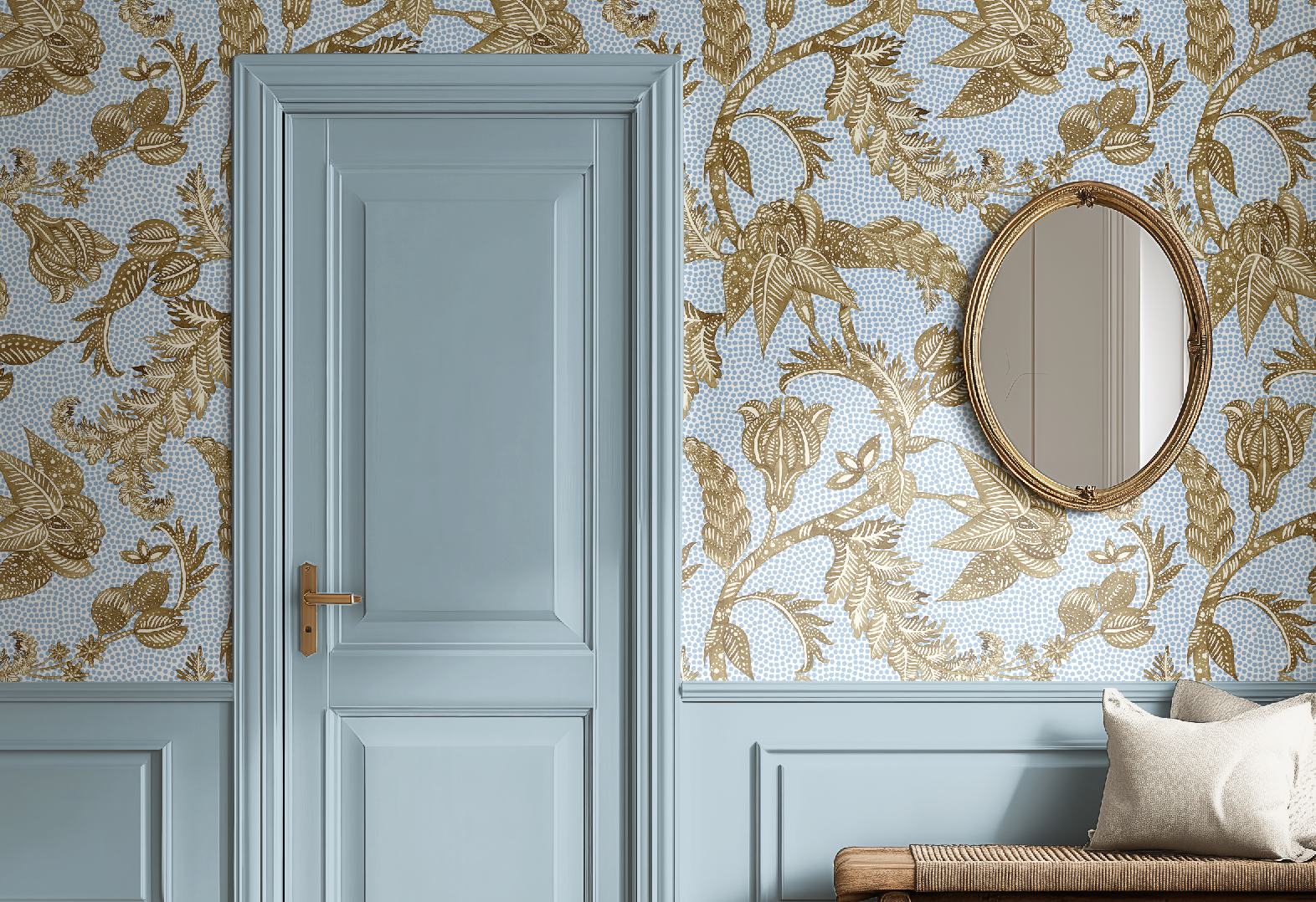 Antique Botanical Etching / Blue Dot Wallpaper - Image 2 by RebelMod