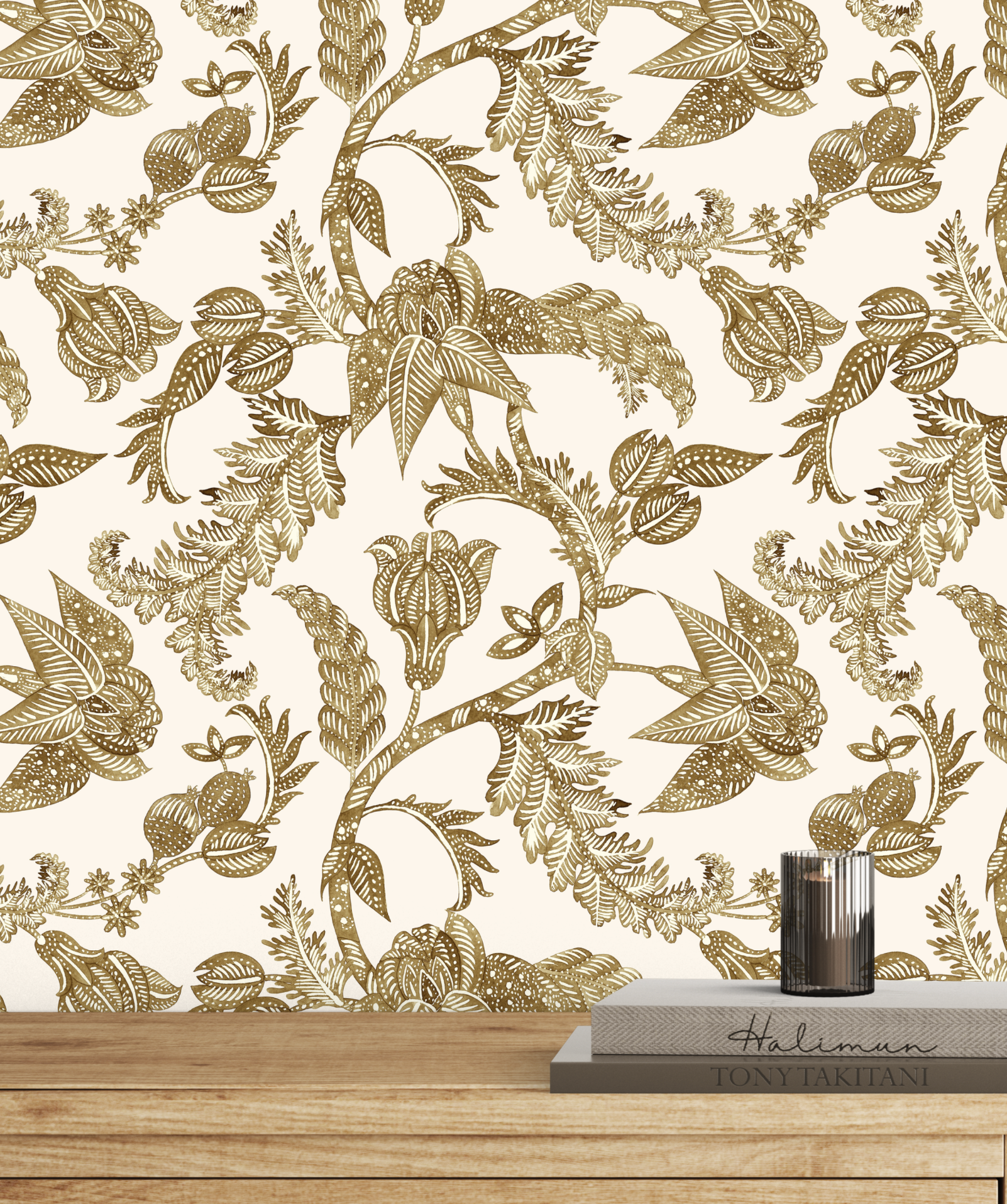 Antique Botanical Etching / Cream Wallpaper