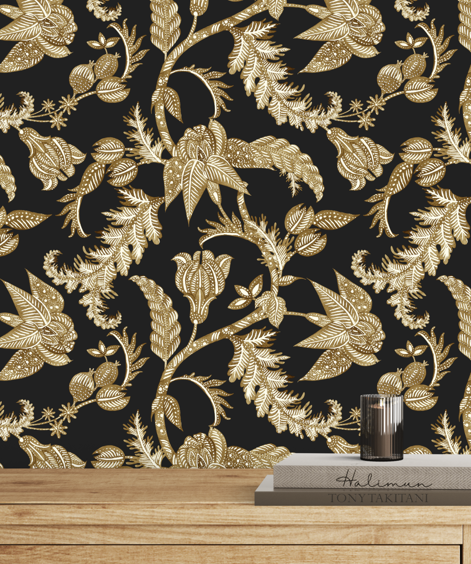 Antique Botanical Etching / Charcoal Wallpaper