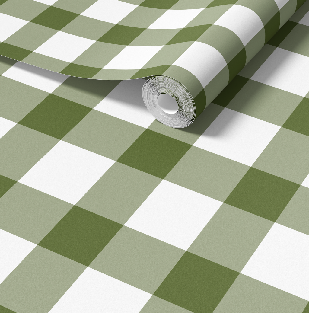 Olive Green Plaid Gingham Wallpaper by RebelMod