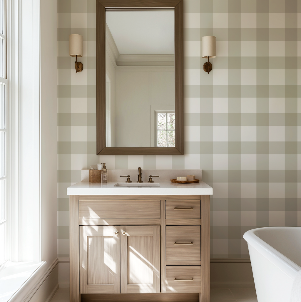 Ivory Plaid Gingham Wallpaper
