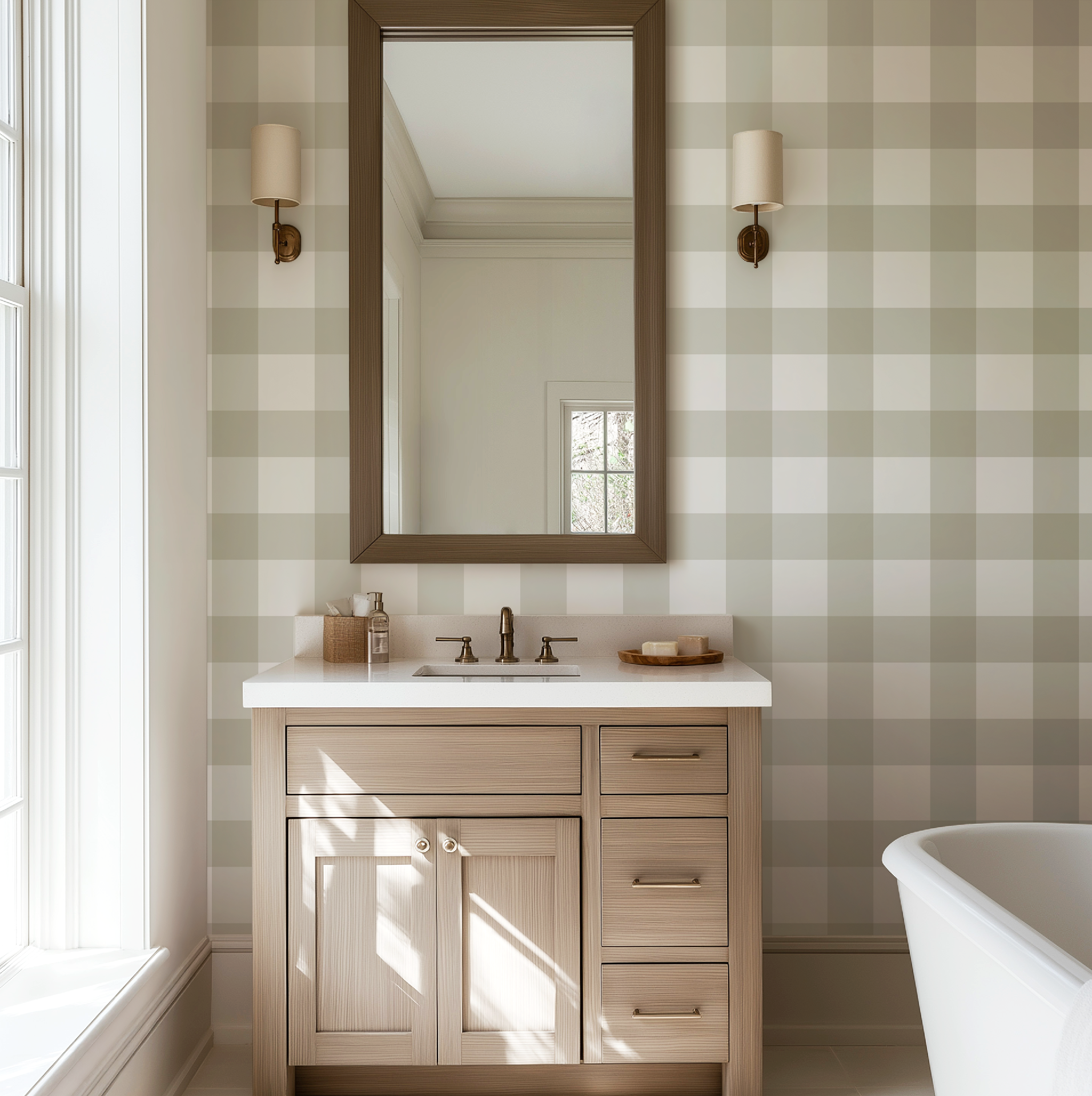 Ivory Plaid Gingham Wallpaper