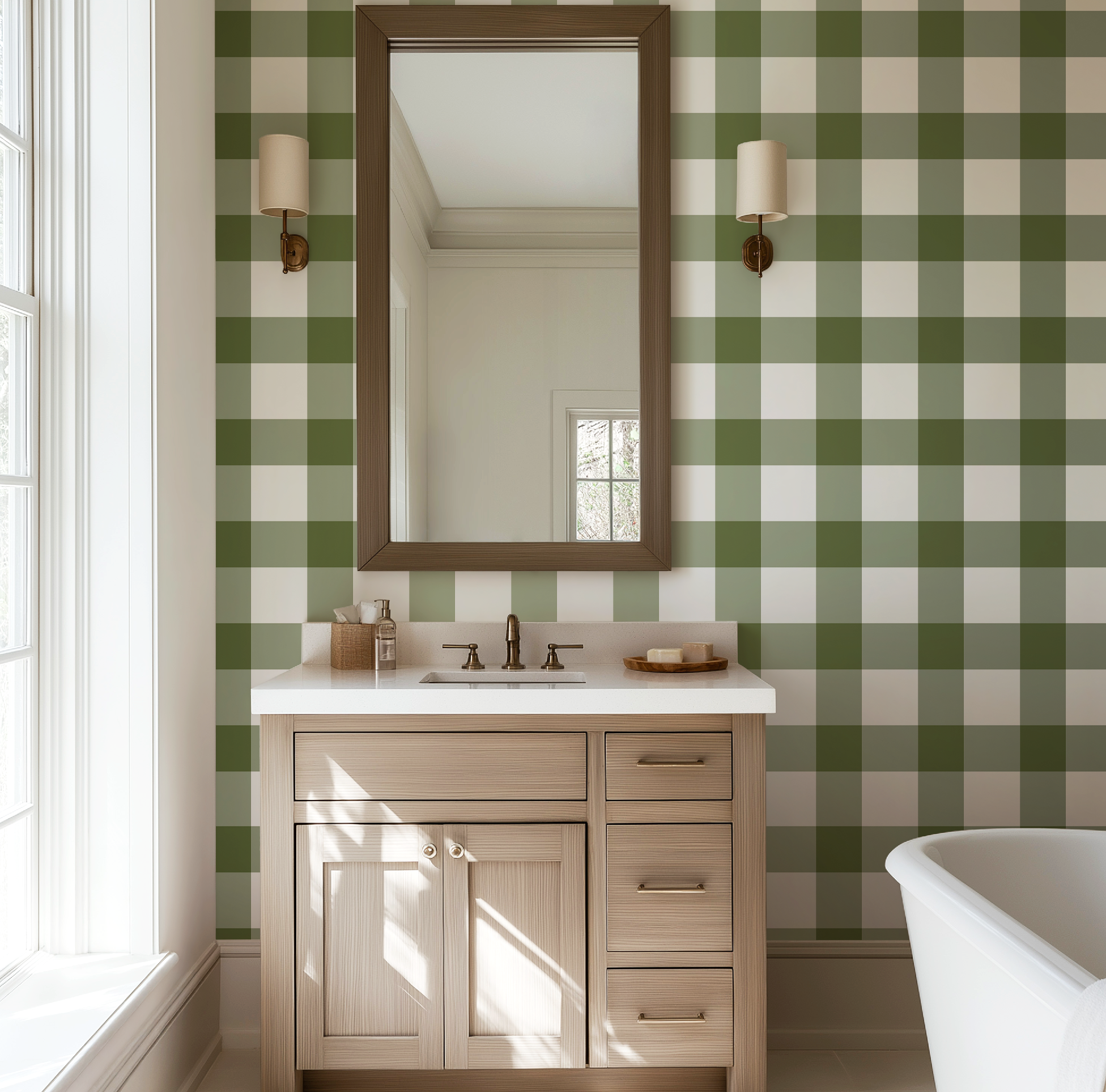 Olive Green Plaid Gingham Wallpaper - Image 10 by RebelMod