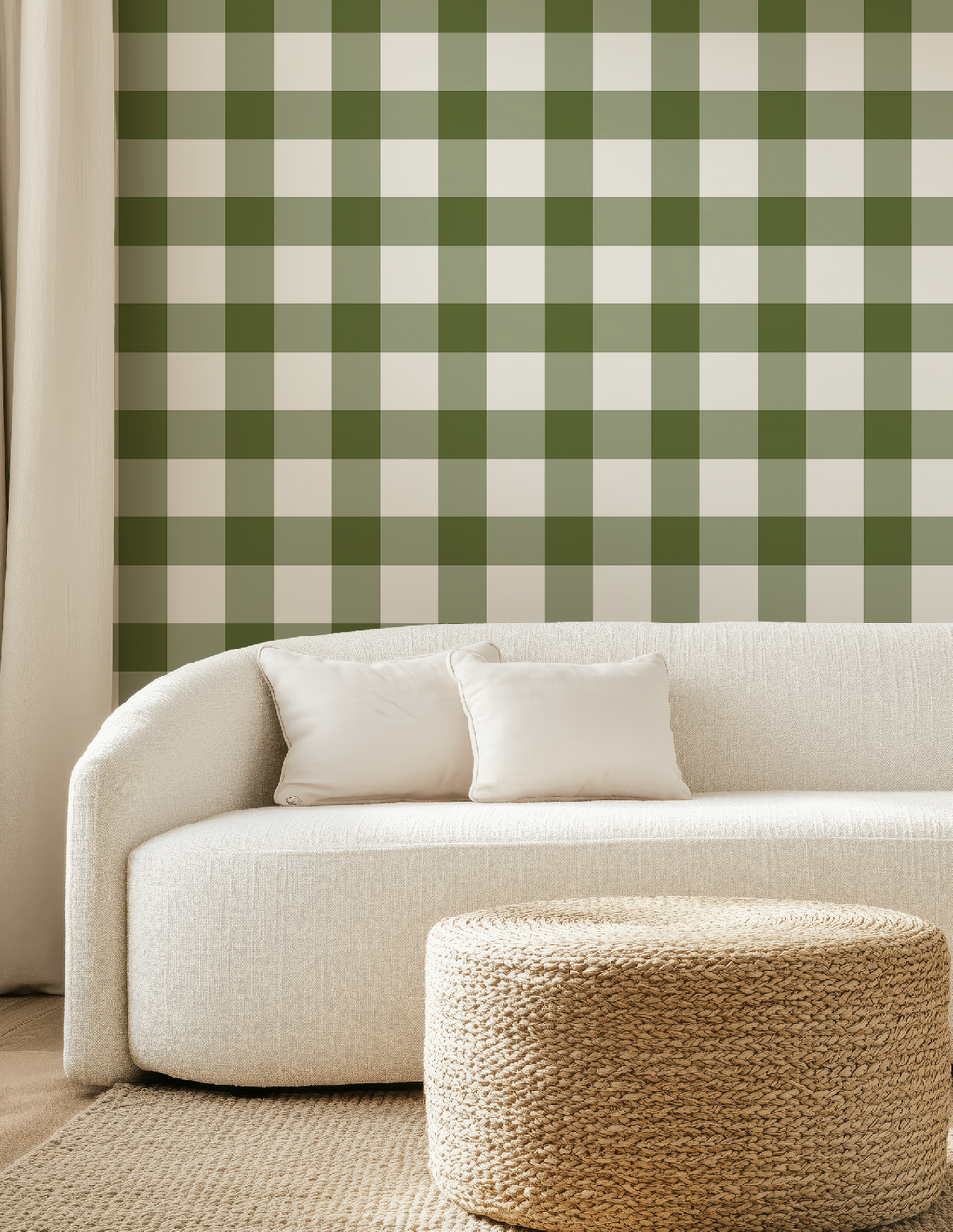 Olive Green Plaid Gingham Wallpaper