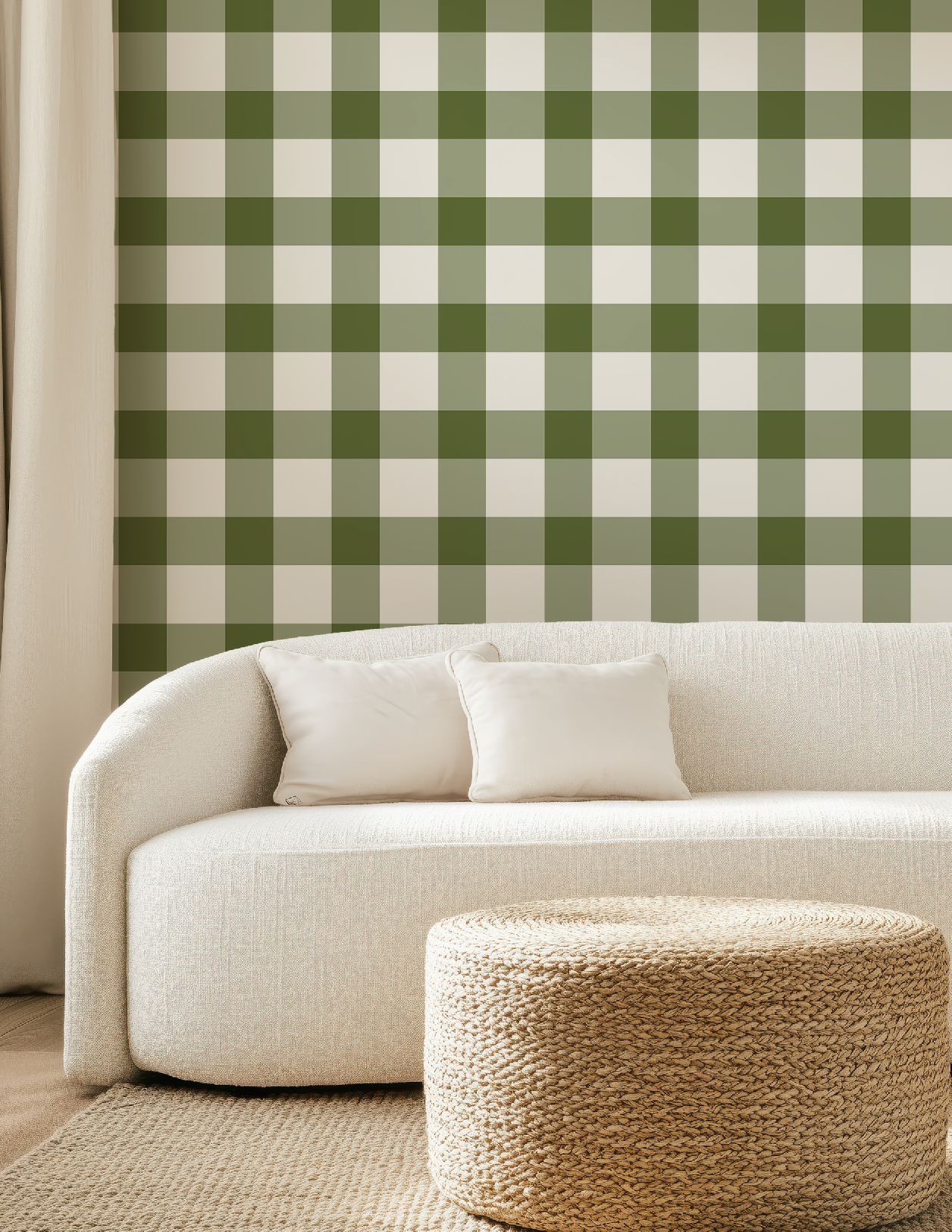 Olive Green Plaid Gingham Wallpaper