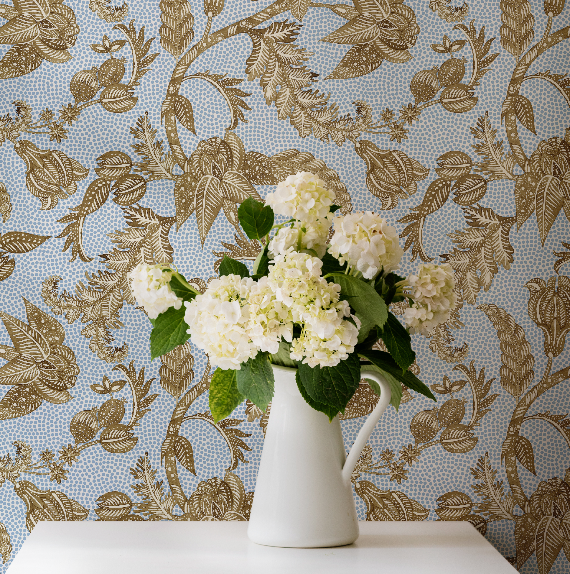 Antique Botanical Etching / Blue Dot Wallpaper - Image 6 by RebelMod