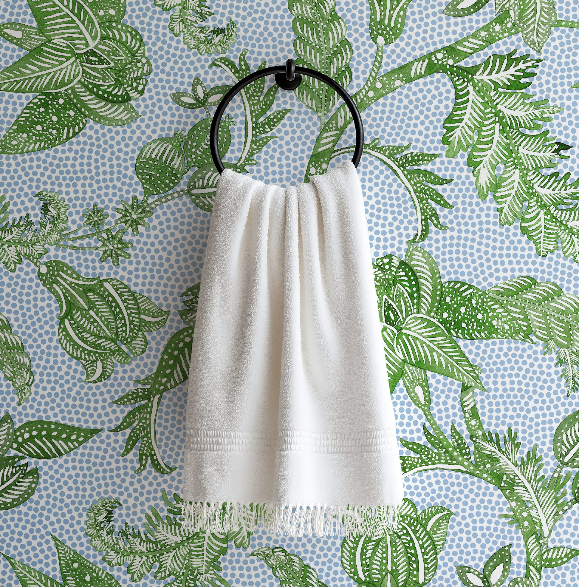 Botanical Etching Green / Blue Dot Wallpaper - Image 6 by RebelMod