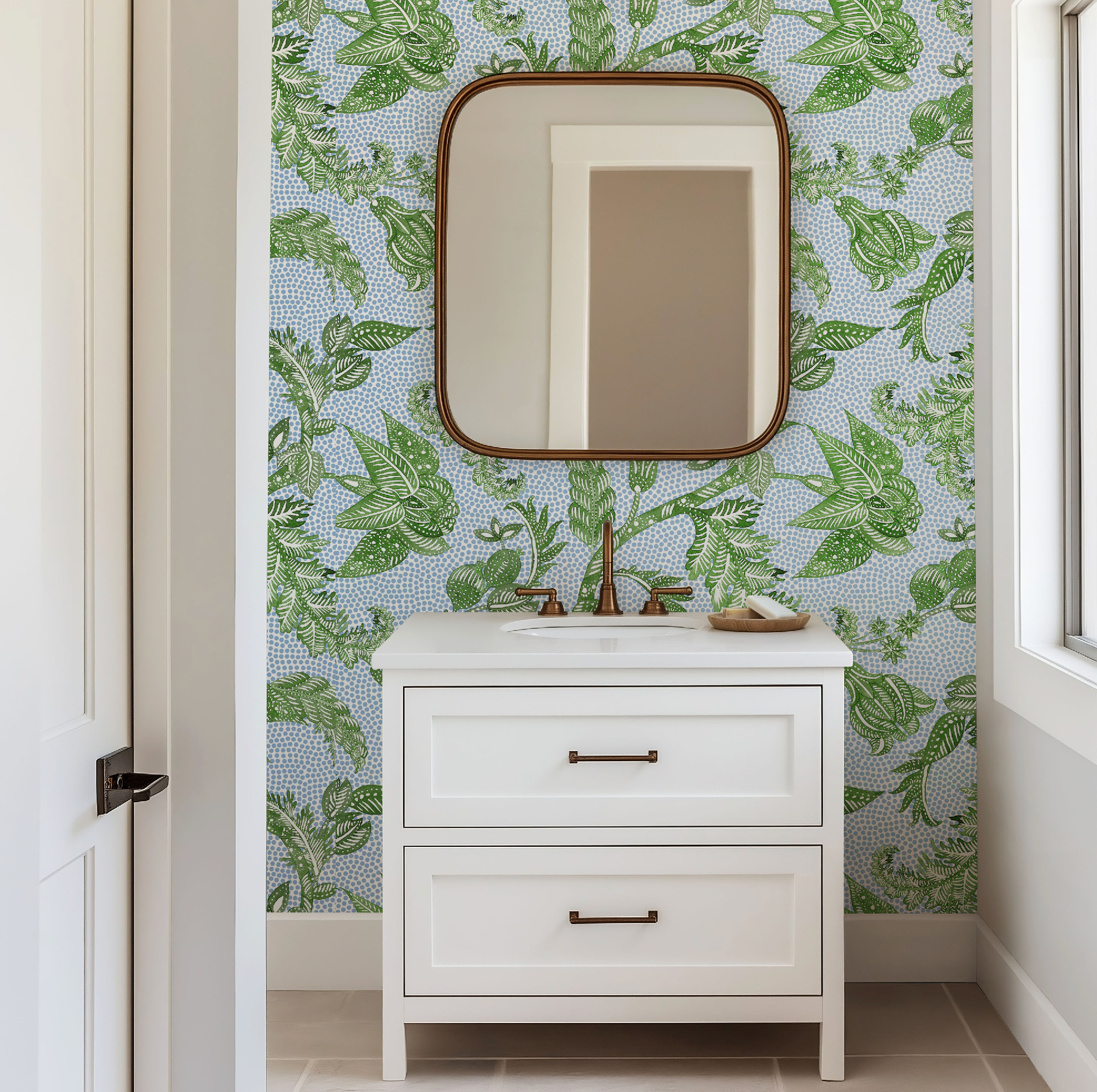 Botanical Etching Green / Blue Dot Wallpaper - Image 8 by RebelMod