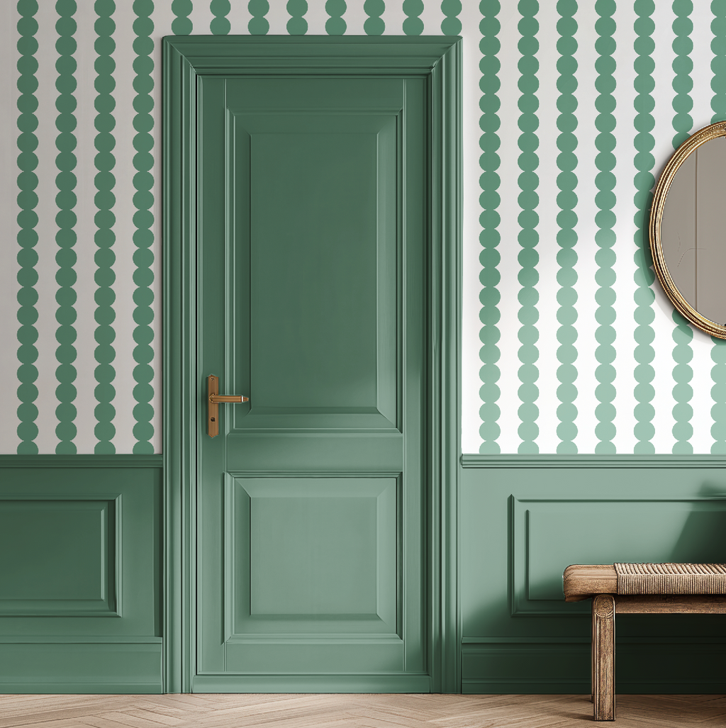 Scallop Stripe Green Wallpaper