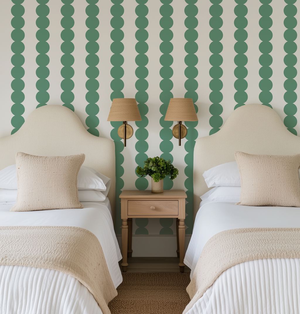 Scallop Stripe Green Wallpaper