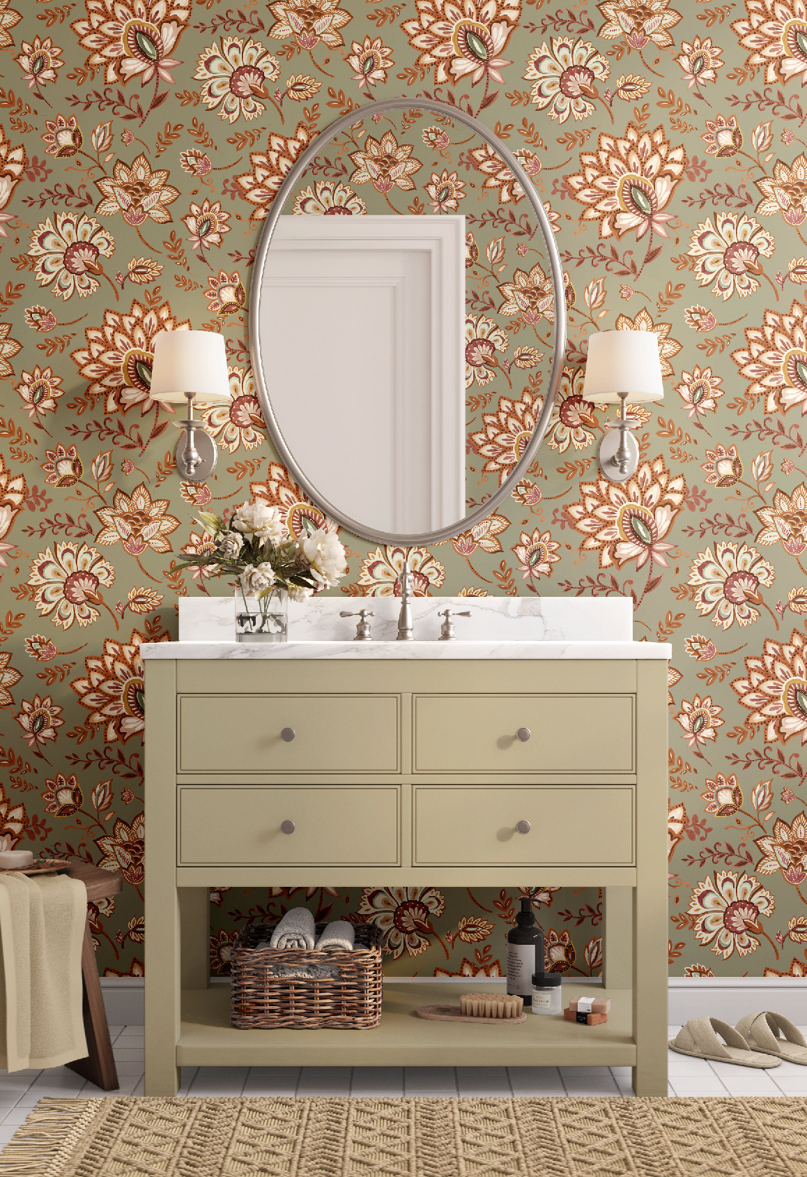 Bohemian Whimsy Floral - Muted Olive Wallpaper - Image 6 by RebelMod