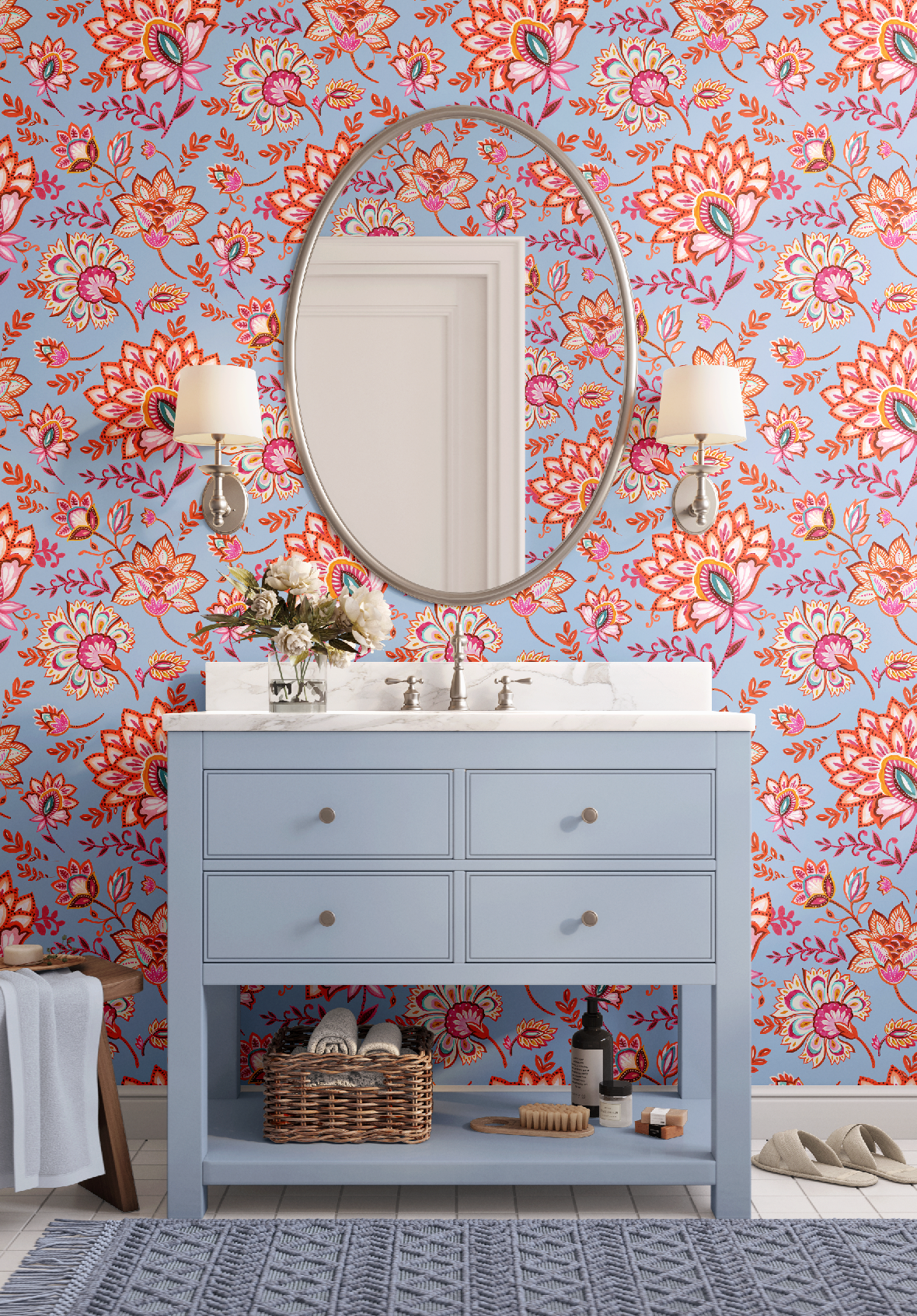 Bohemian Whimsy Floral - Sky Wallpaper by RebelMod