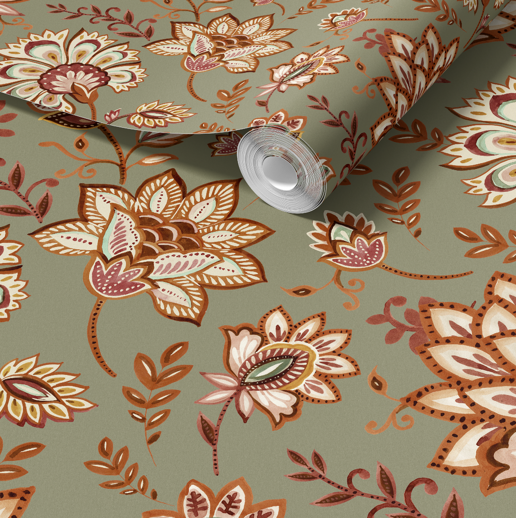 Bohemian Whimsy Floral - Muted Olive Wallpaper - Image 8 by RebelMod