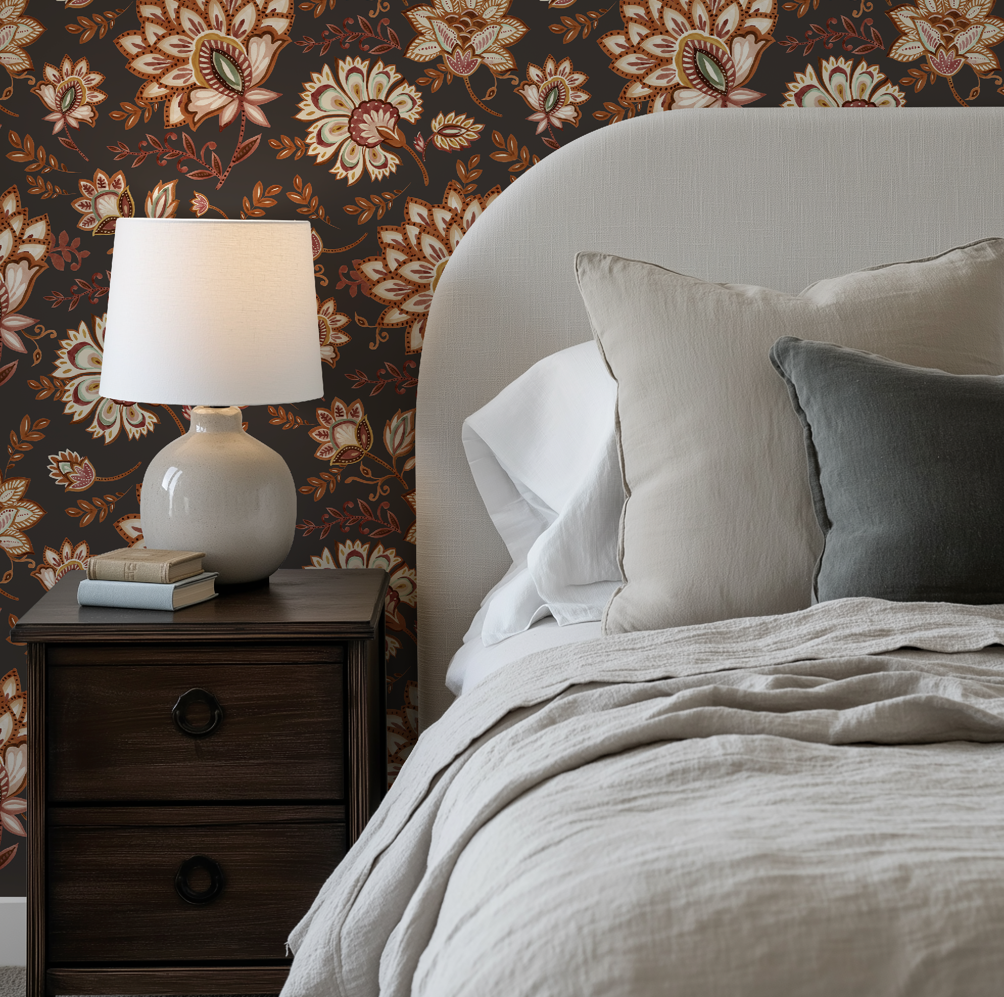 Bohemian Whimsy Floral - Cocoa Wallpaper by RebelMod