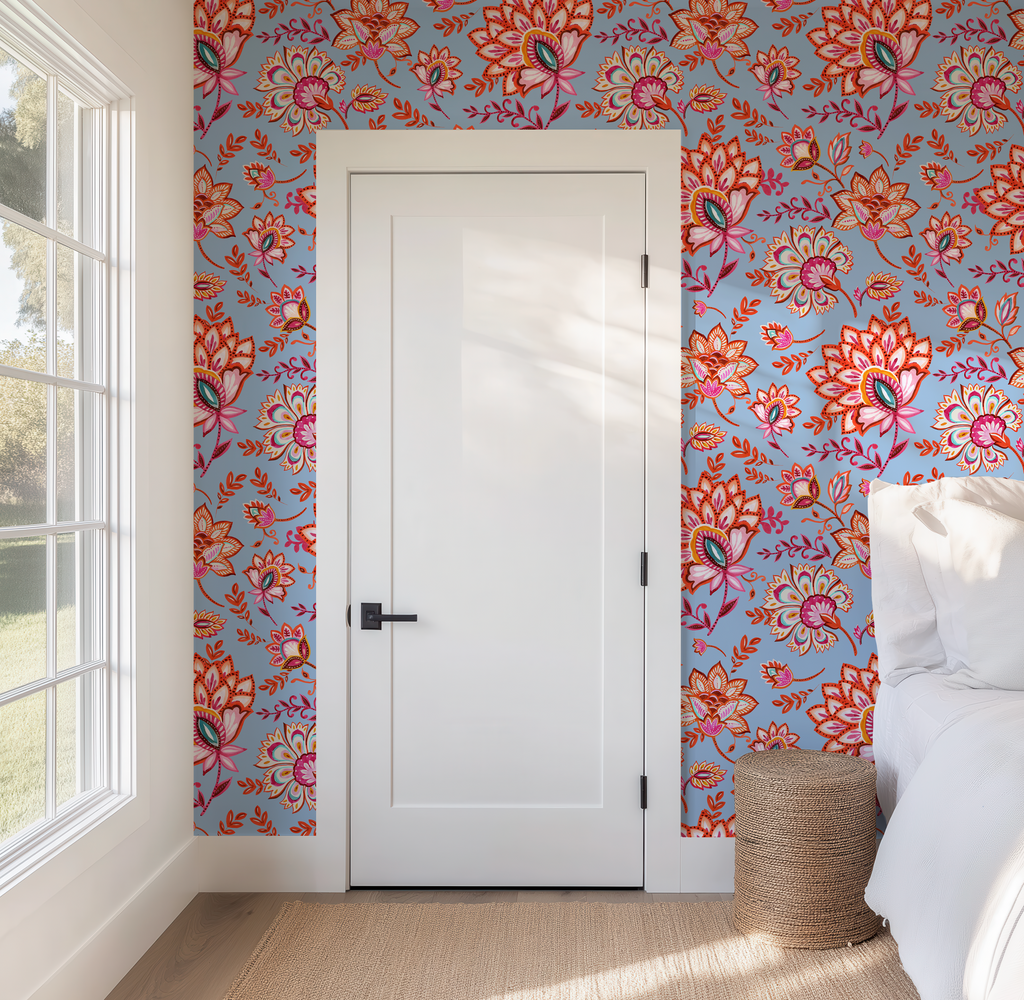 Bohemian Whimsy Floral - Sky Wallpaper