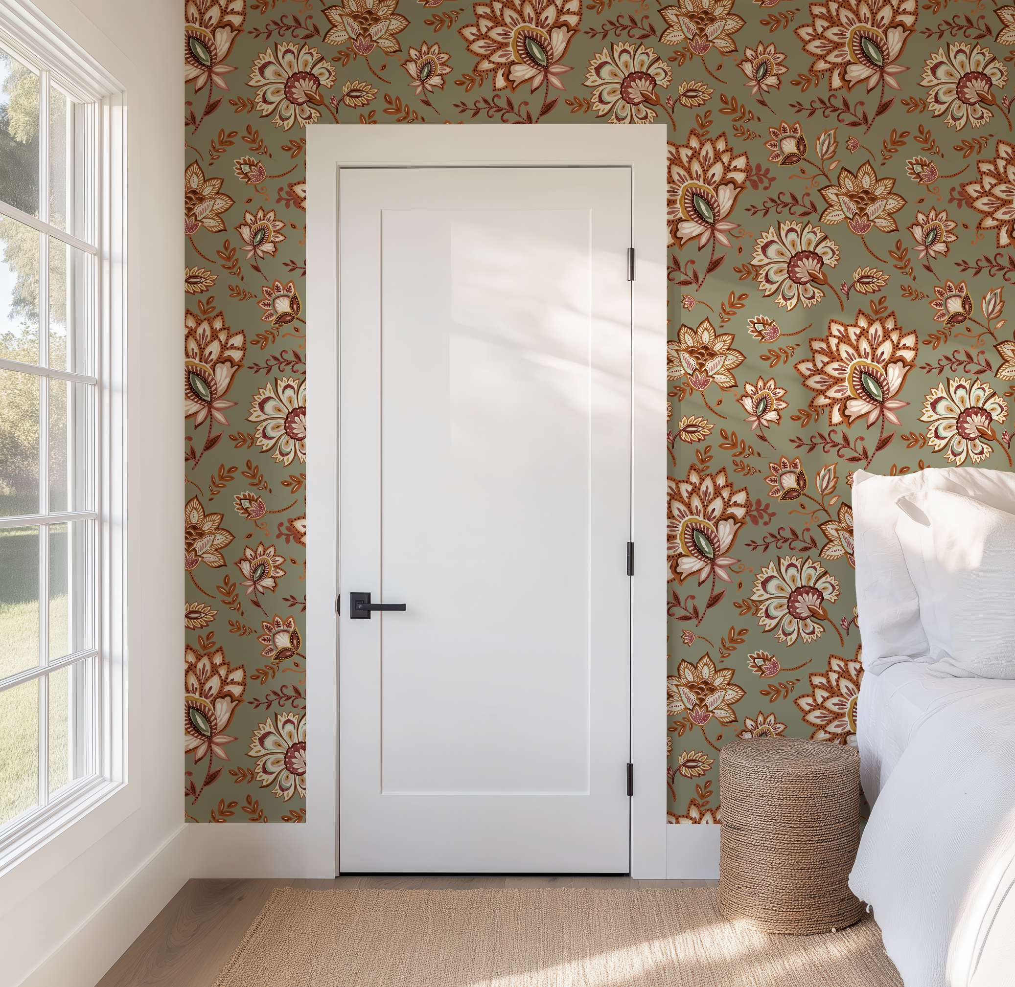 Bohemian Whimsy Floral - Muted Olive Wallpaper by RebelMod