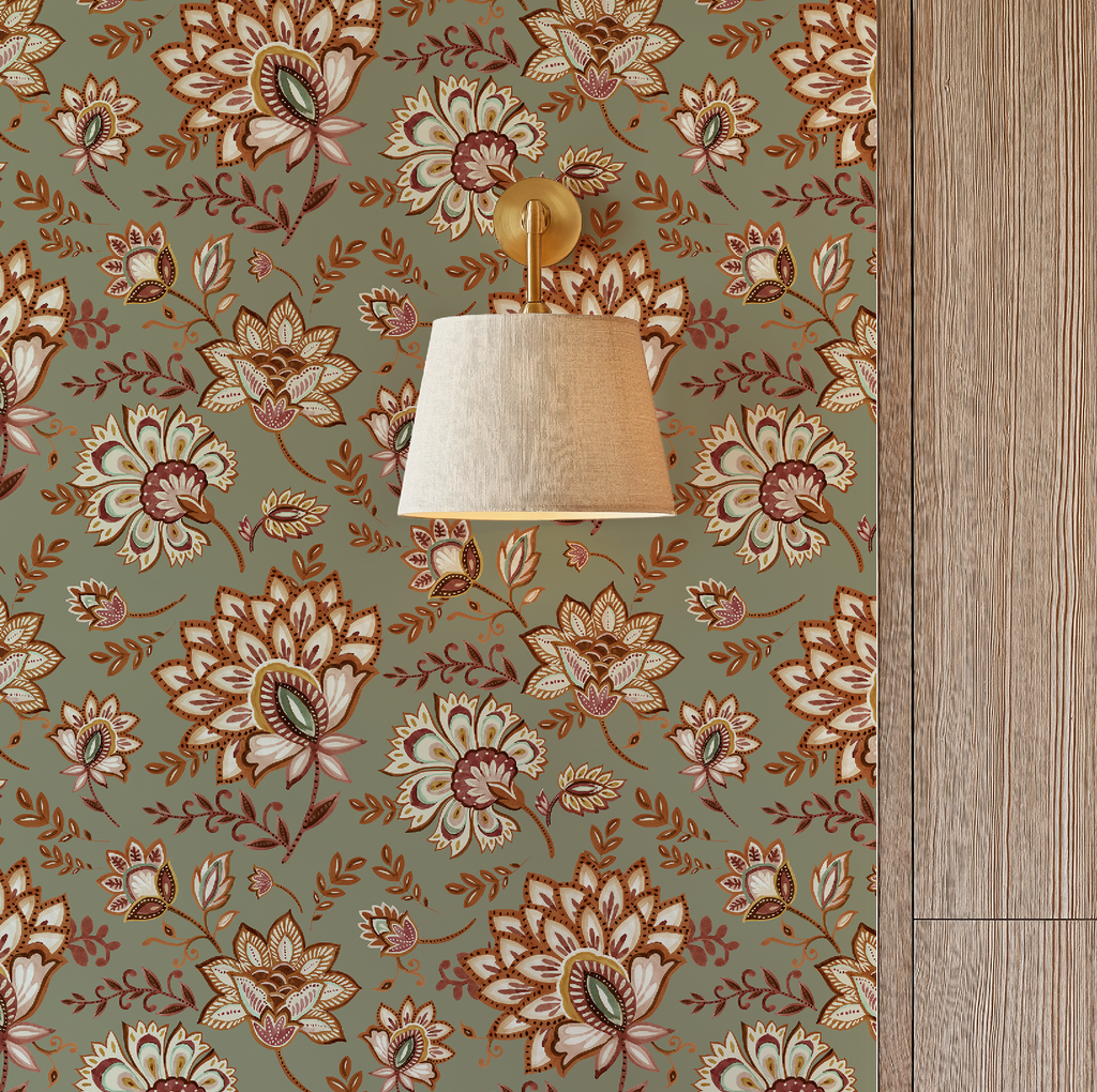 Bohemian Whimsy Floral - Muted Olive Wallpaper - Image 3 by RebelMod