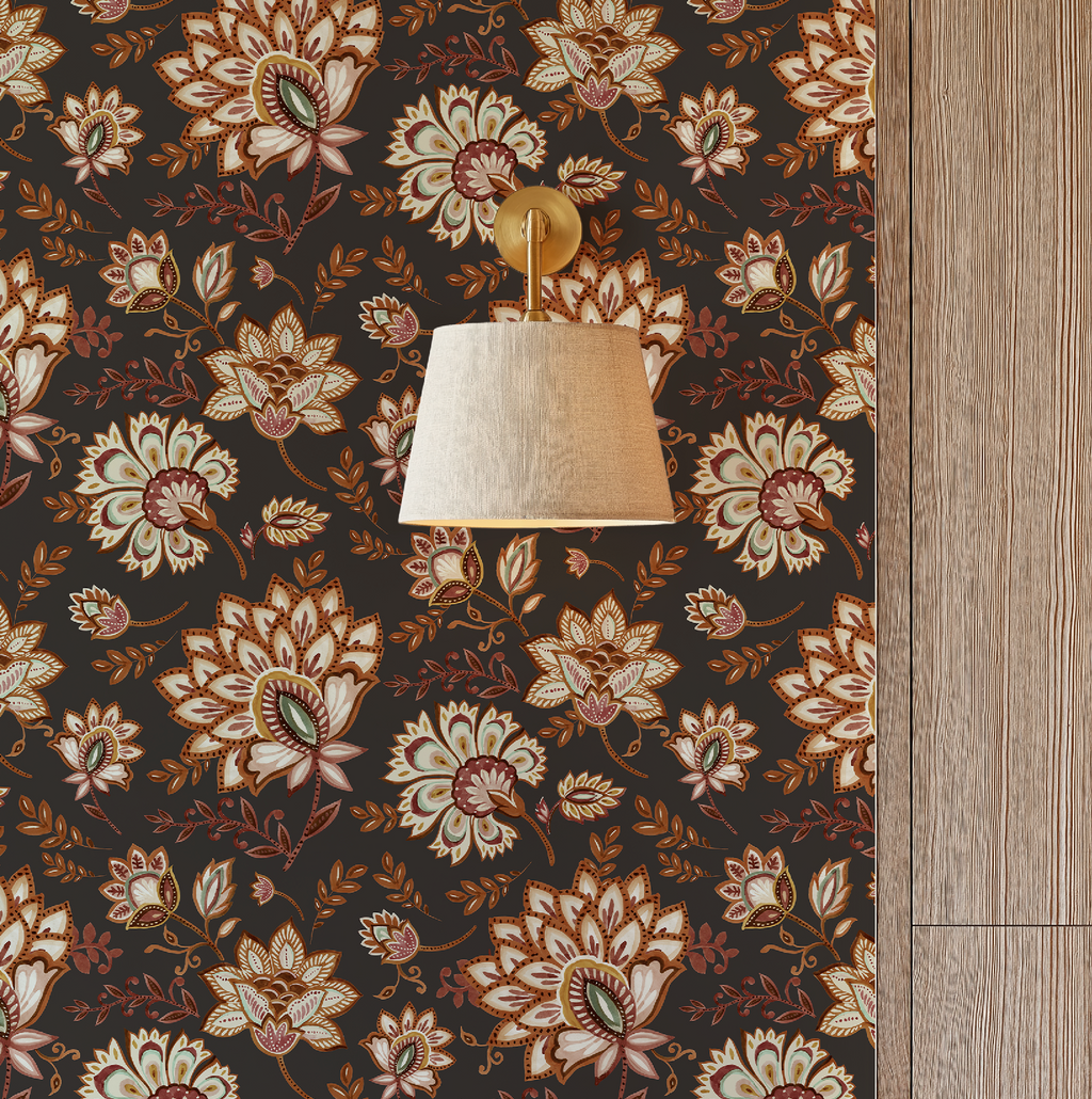 Bohemian Whimsy Floral - Cocoa Wallpaper