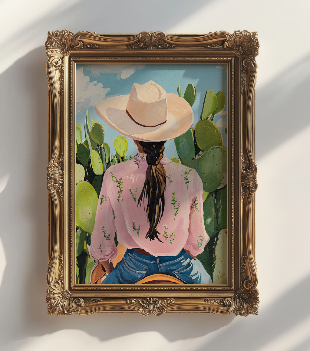Cowgirl Riding a Horse Wall Art | Western Cowboy Cowgirl Decor | Equestrian Ranch Wall Print | Rustic Western Home Art