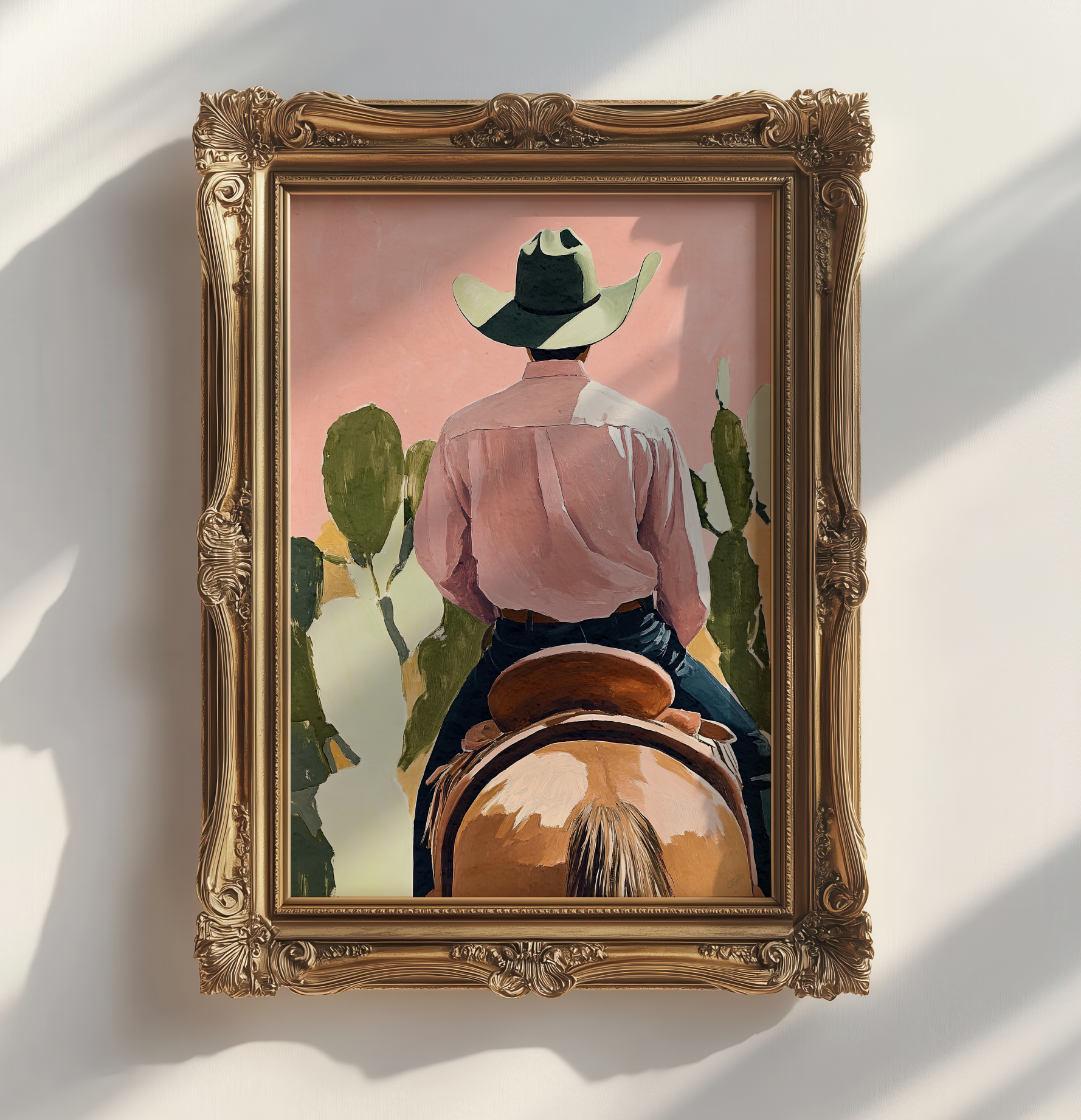 Cowboy and his Horse Western Art Print / Rustic Cowboy Horse Wall Decor / Ranch Home Art