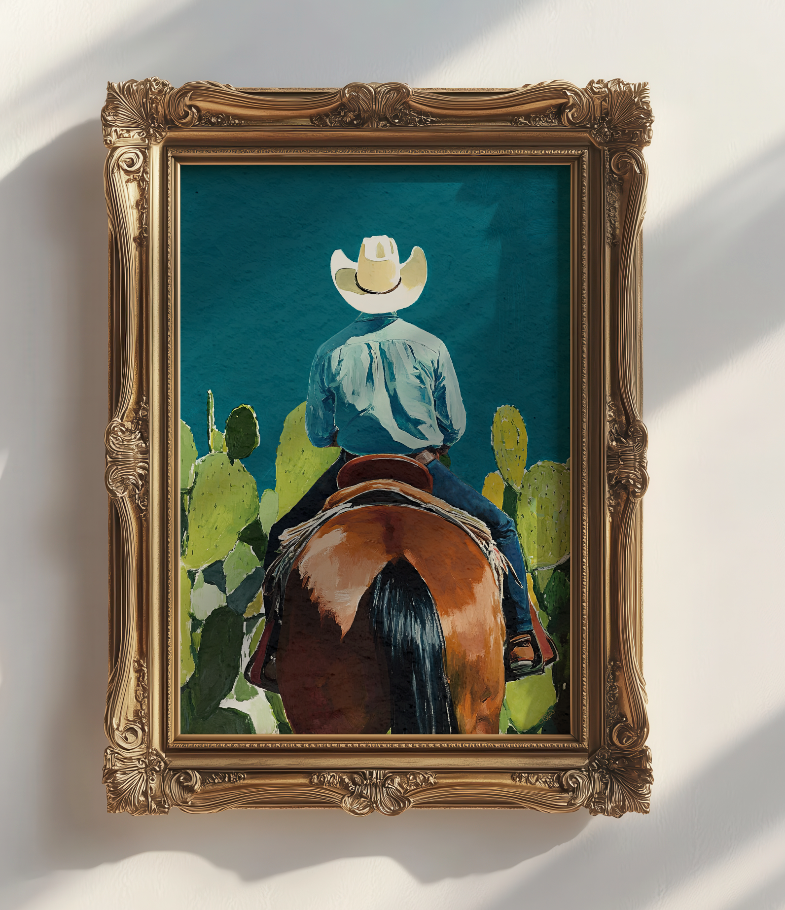 Cowboy and his Horse Western Art Print / Rustic Cowboy Horse Wall Decor / Ranch Home Art