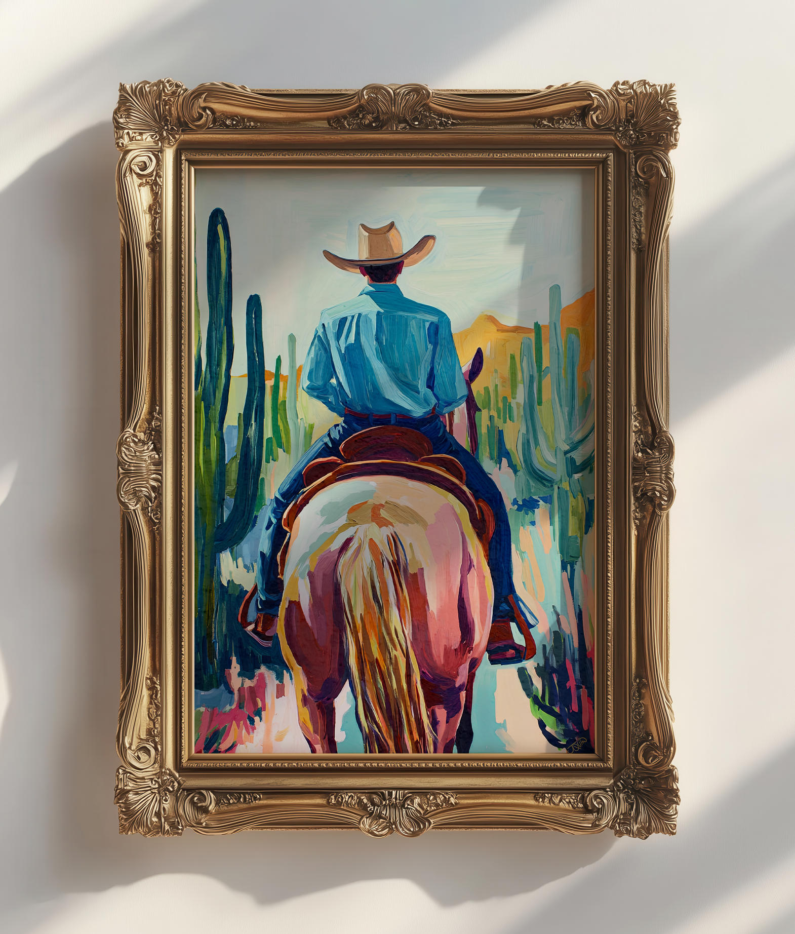 Cowboy and his Horse Western Art Print / Rustic Cowboy Horse Wall Decor / Ranch Home Art