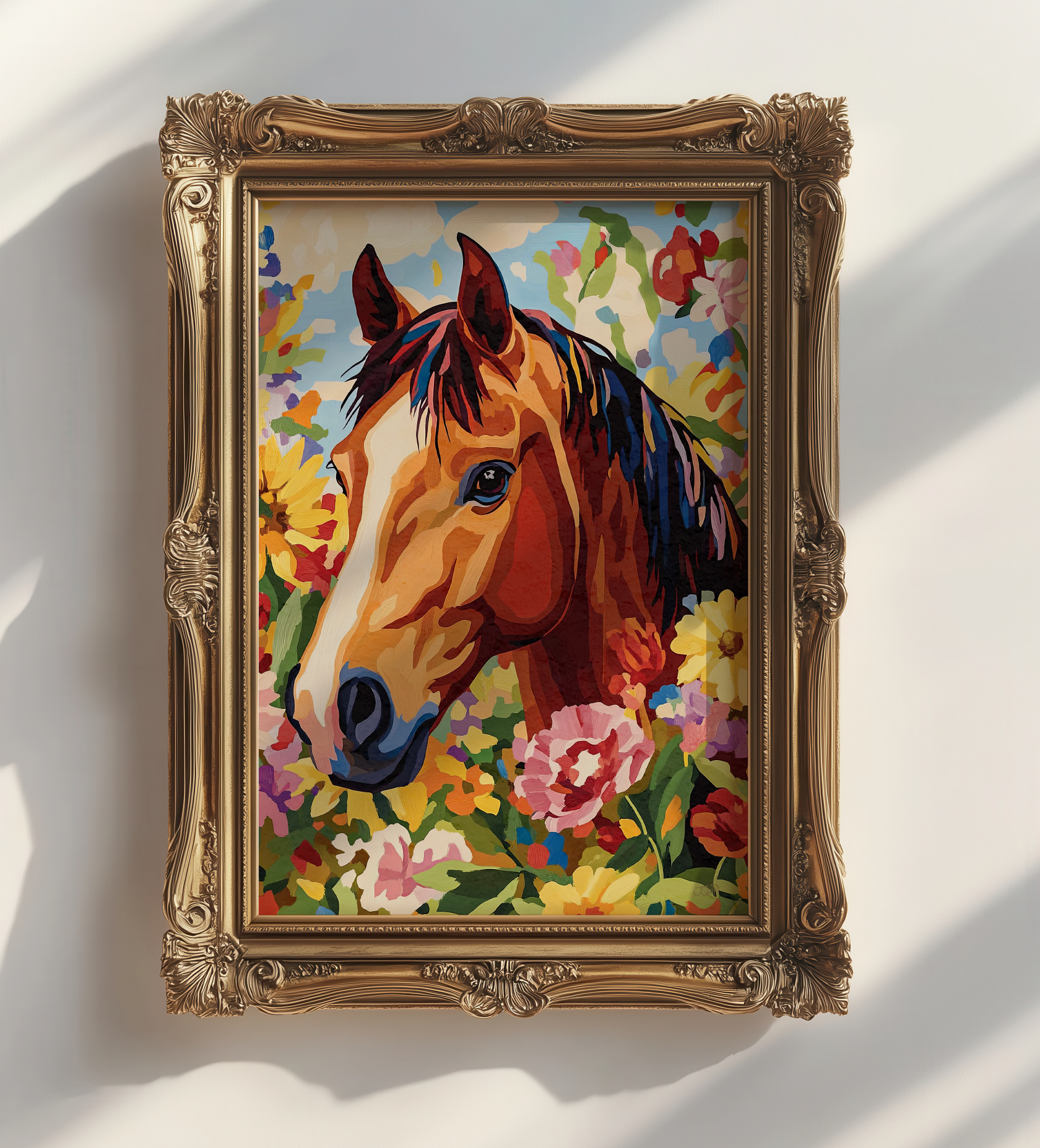 Equestrian Floral Horse Botanical Western Art Print