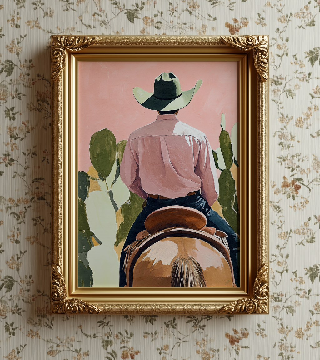 Cowboy and his Horse Western Art Print / Rustic Cowboy Horse Wall Decor / Ranch Home Art