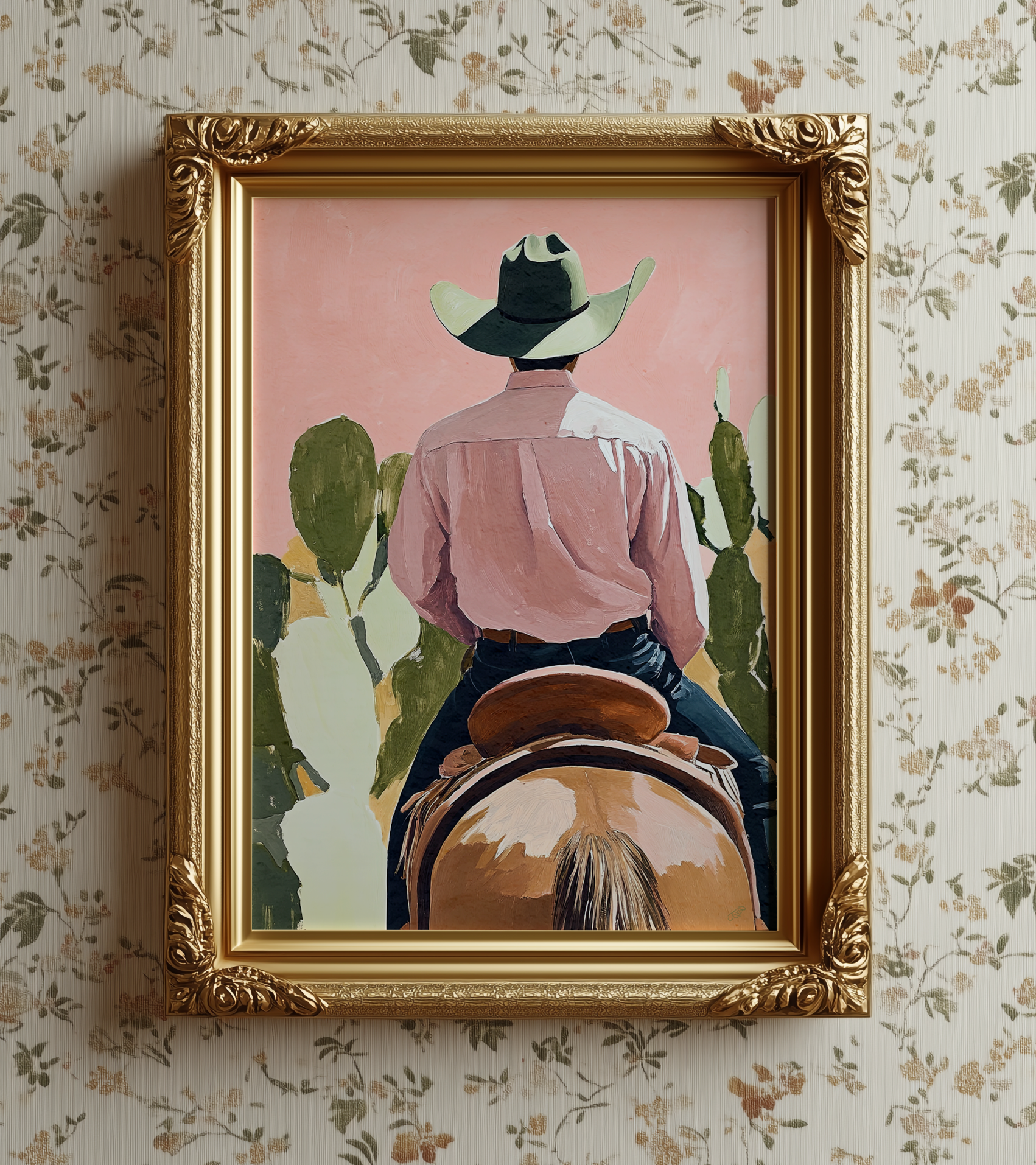 Cowboy and his Horse Western Art Print / Rustic Cowboy Horse Wall Decor / Ranch Home Art