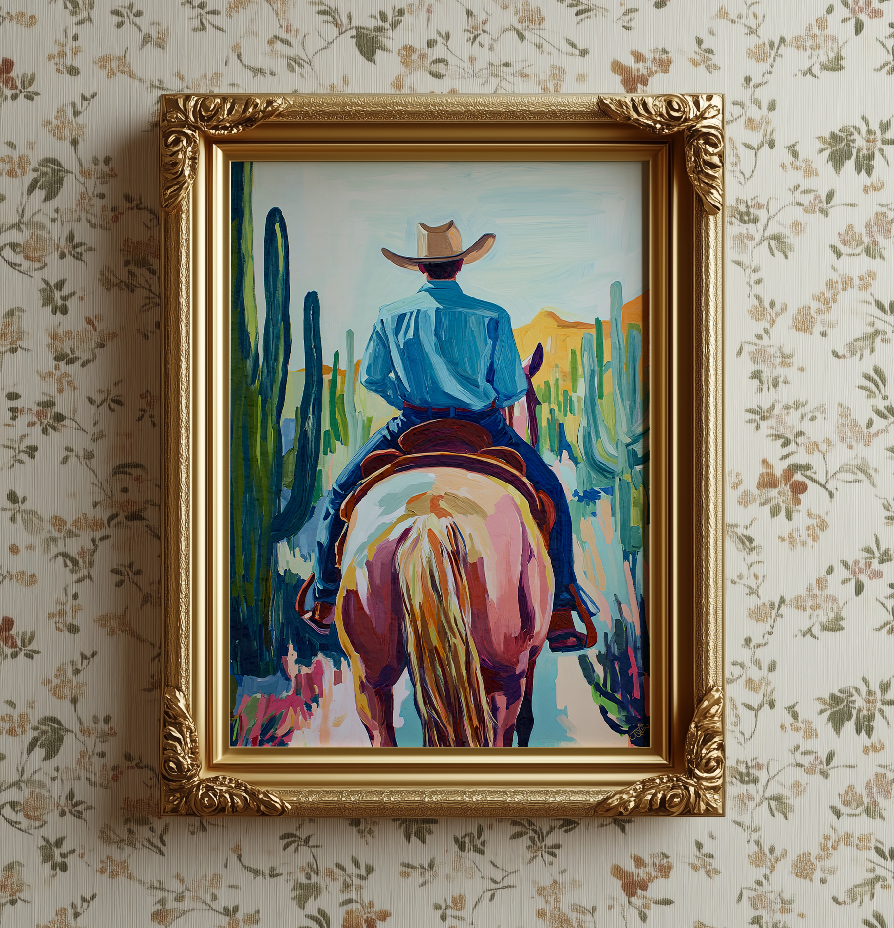 Cowboy and his Horse Western Art Print / Rustic Cowboy Horse Wall Decor / Ranch Home Art