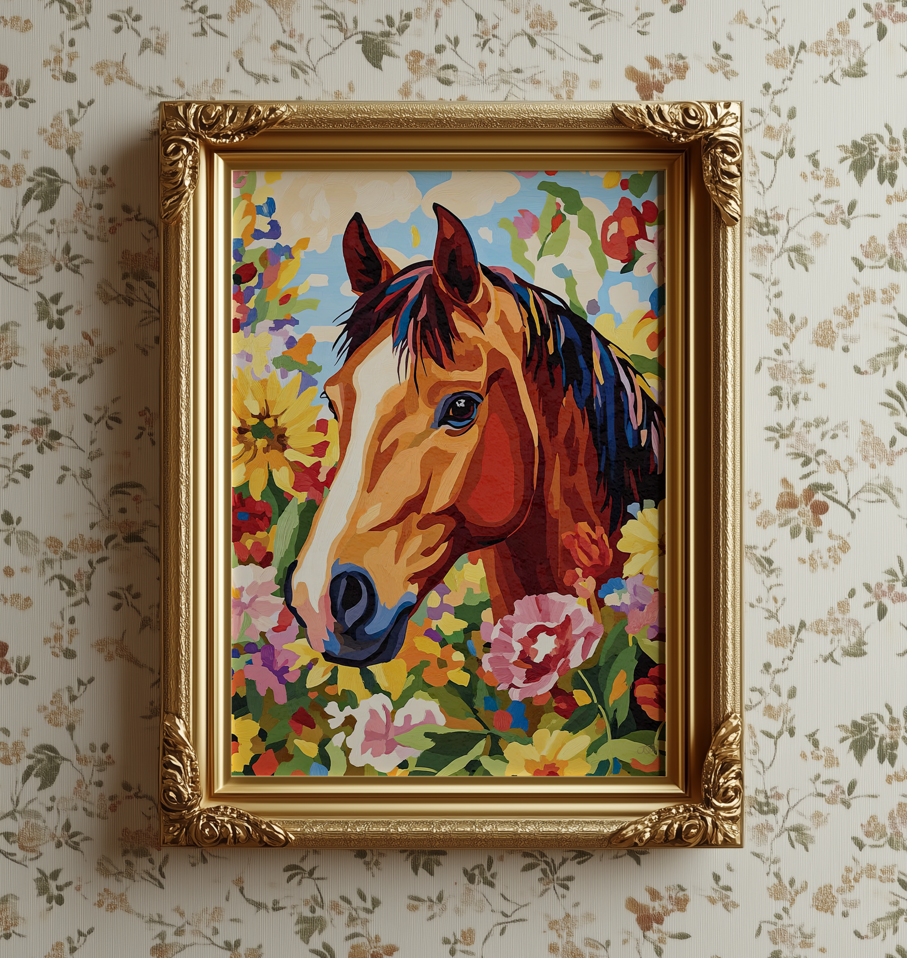 Equestrian Floral Horse Botanical Western Art Print