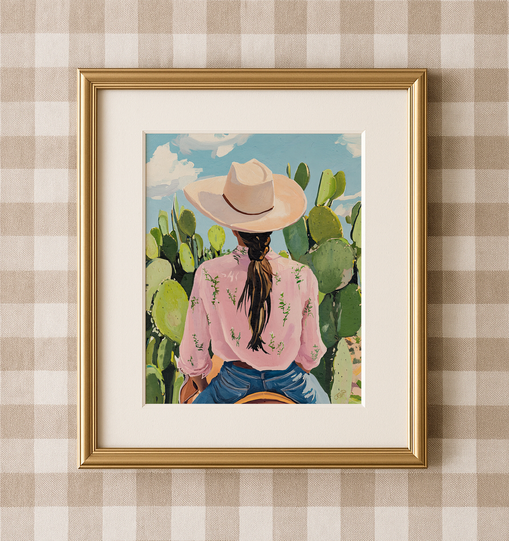 Cowgirl Riding a Horse Wall Art | Western Cowboy Cowgirl Decor | Equestrian Ranch Wall Print | Rustic Western Home Art