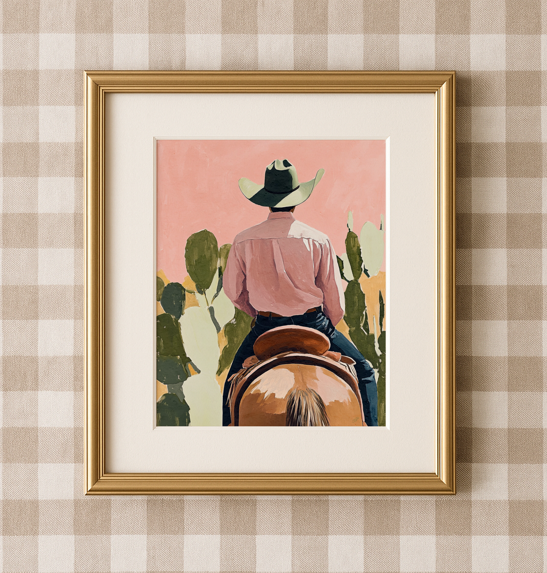 Cowboy and his Horse Western Art Print / Rustic Cowboy Horse Wall Decor / Ranch Home Art