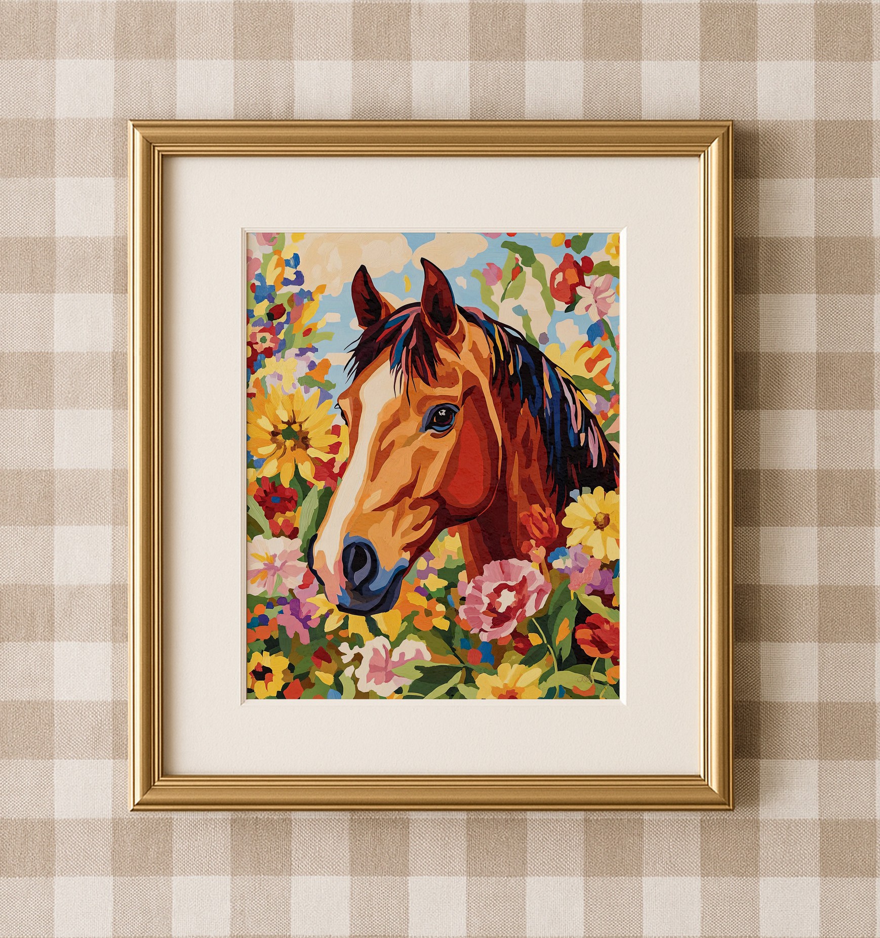 Equestrian Floral Horse Botanical Western Art Print