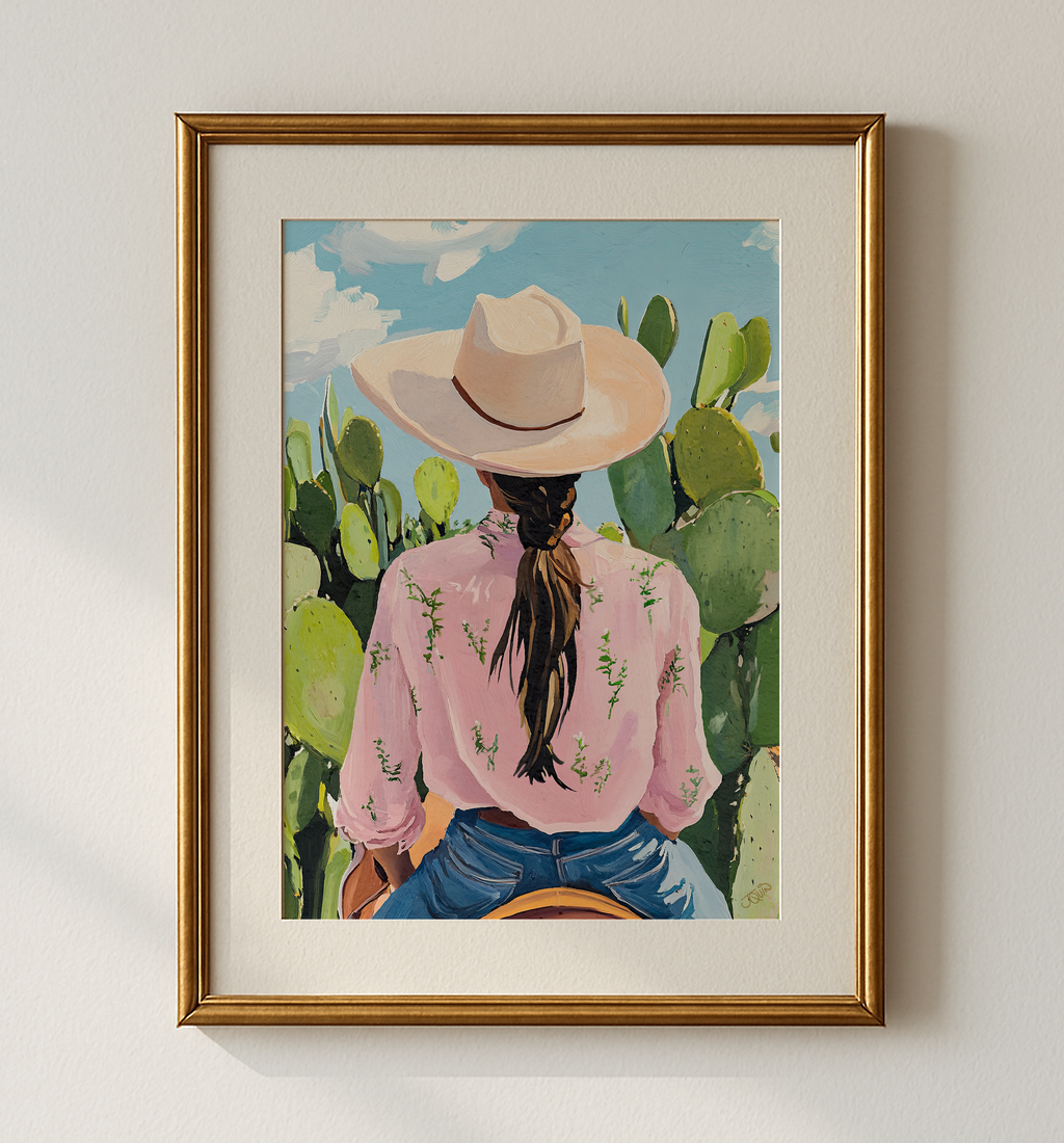 Cowgirl Riding a Horse Wall Art | Western Cowboy Cowgirl Decor | Equestrian Ranch Wall Print | Rustic Western Home Art