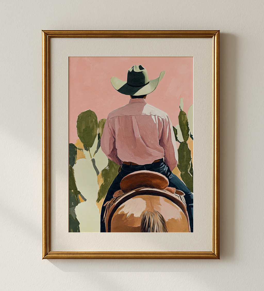 Cowboy and his Horse Western Art Print / Rustic Cowboy Horse Wall Decor / Ranch Home Art