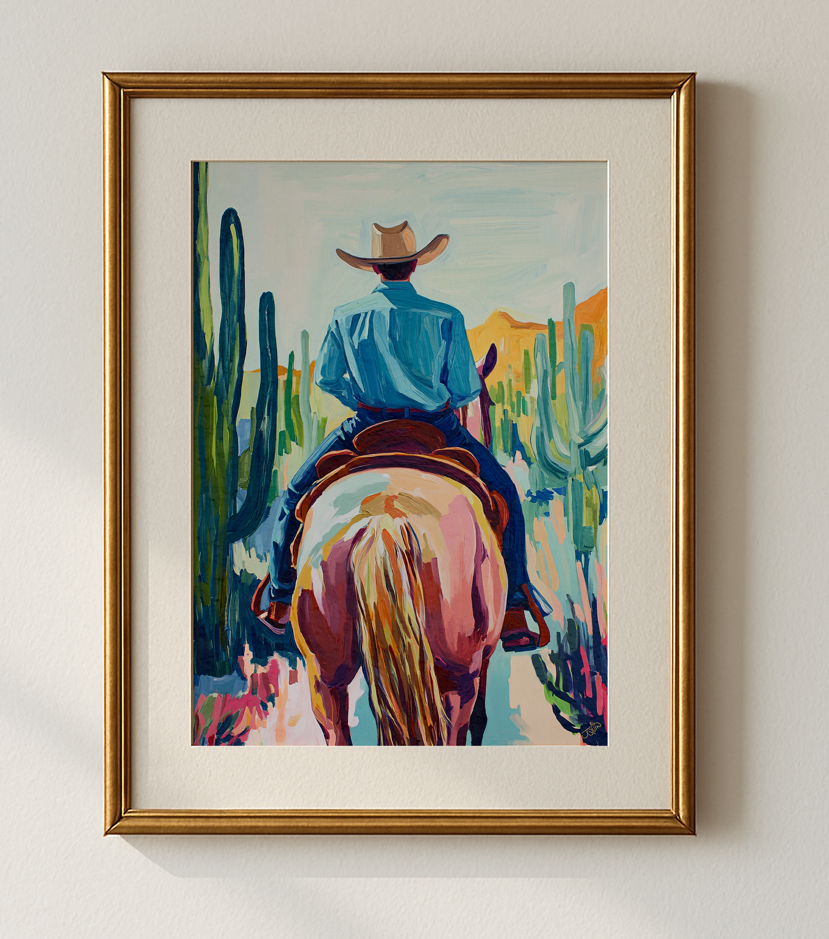 Cowboy and his Horse Western Art Print / Rustic Cowboy Horse Wall Decor / Ranch Home Art