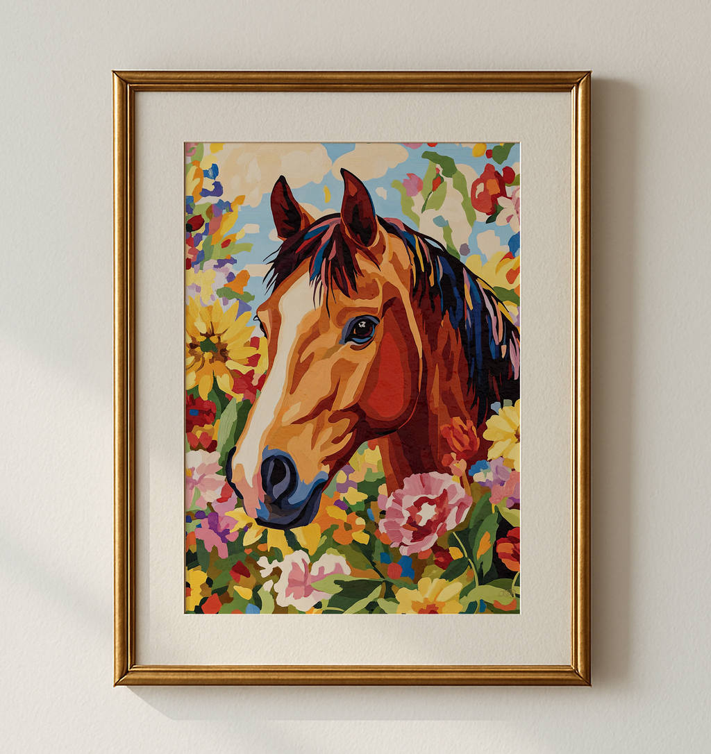 Equestrian Floral Horse Botanical Western Art Print