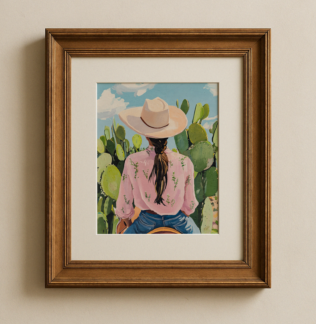 Cowgirl Riding a Horse Wall Art | Western Cowboy Cowgirl Decor | Equestrian Ranch Wall Print | Rustic Western Home Art