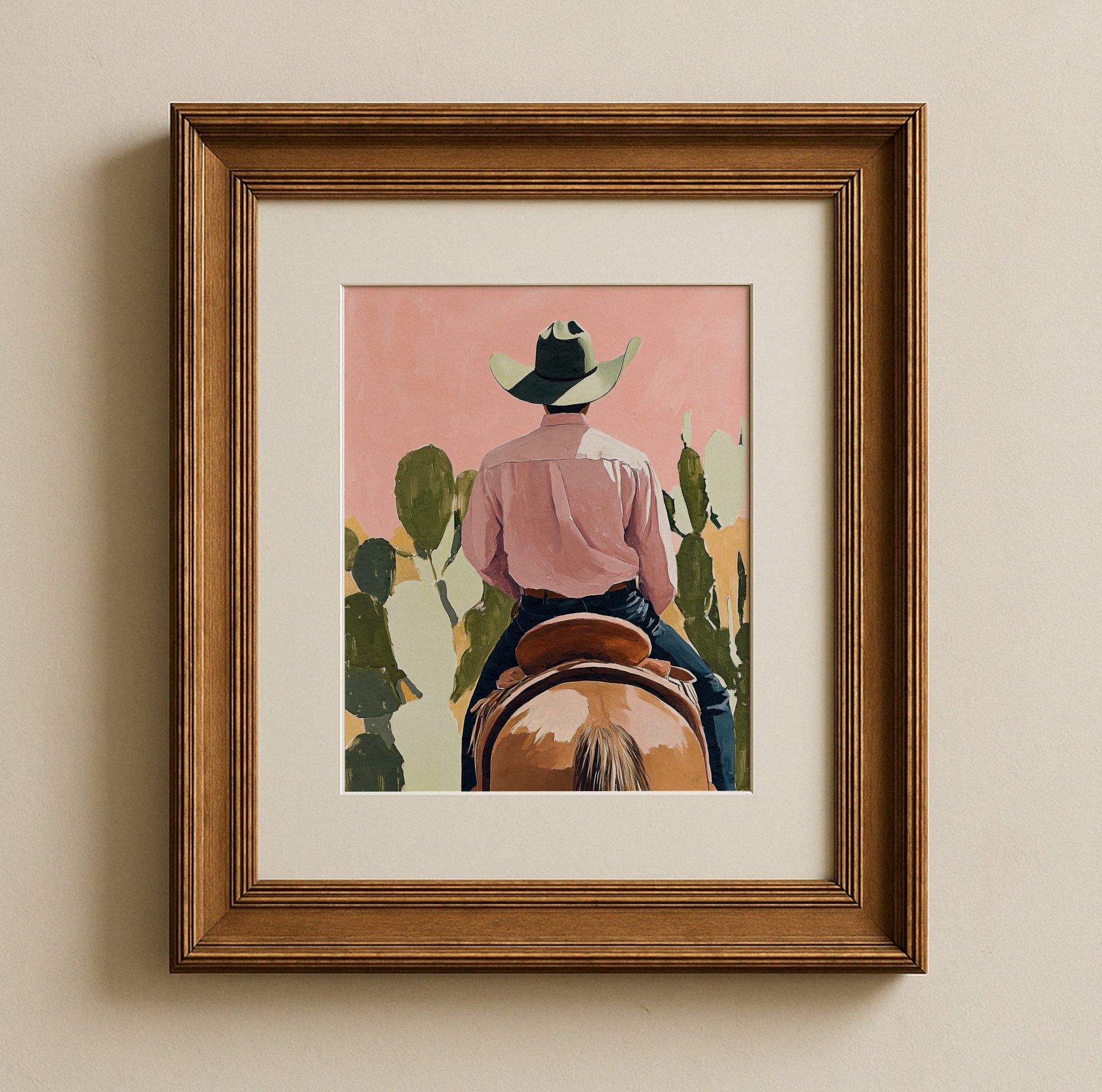 Cowboy and his Horse Western Art Print / Rustic Cowboy Horse Wall Decor / Ranch Home Art