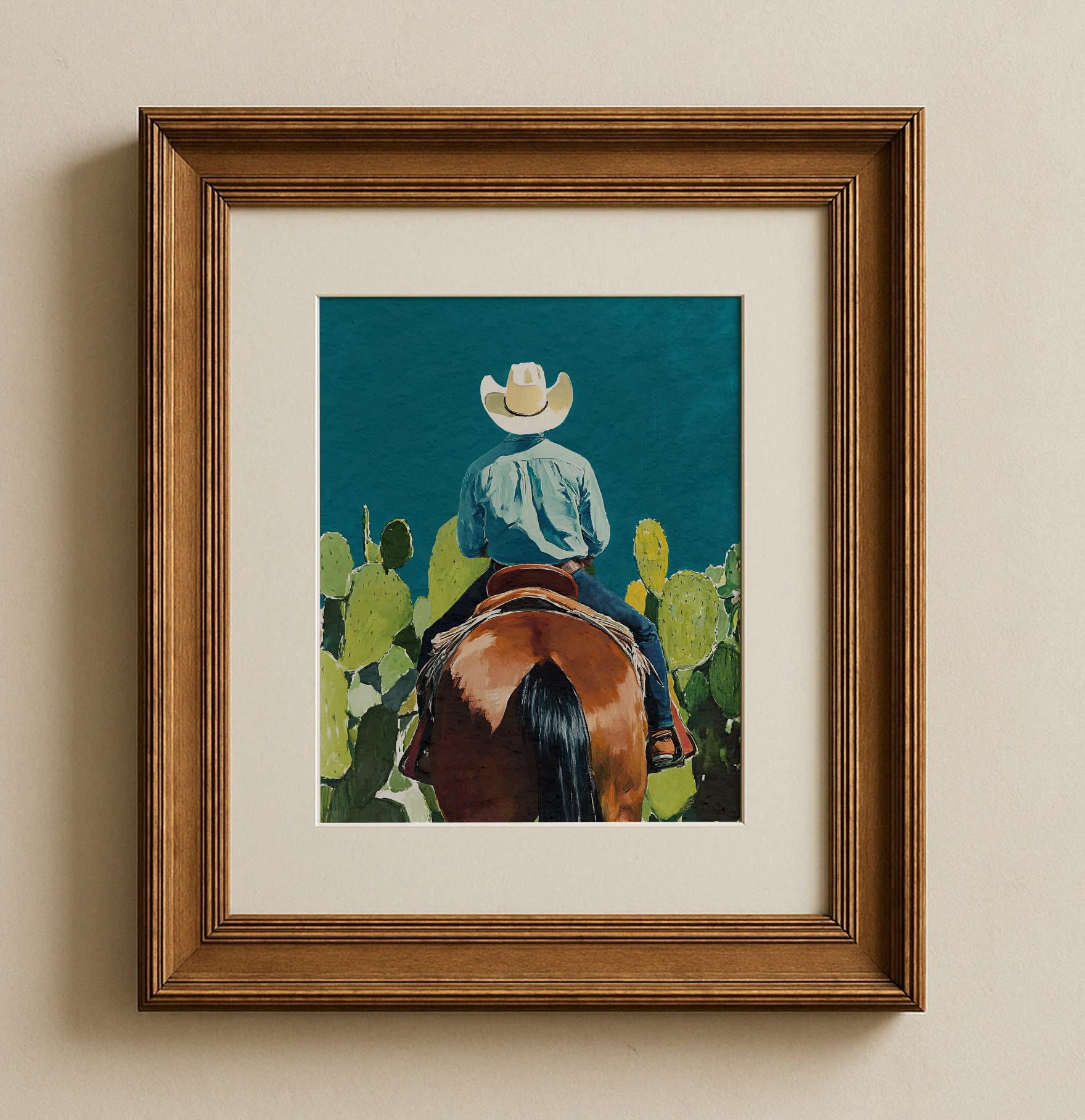 Cowboy and his Horse Western Art Print / Rustic Cowboy Horse Wall Decor / Ranch Home Art