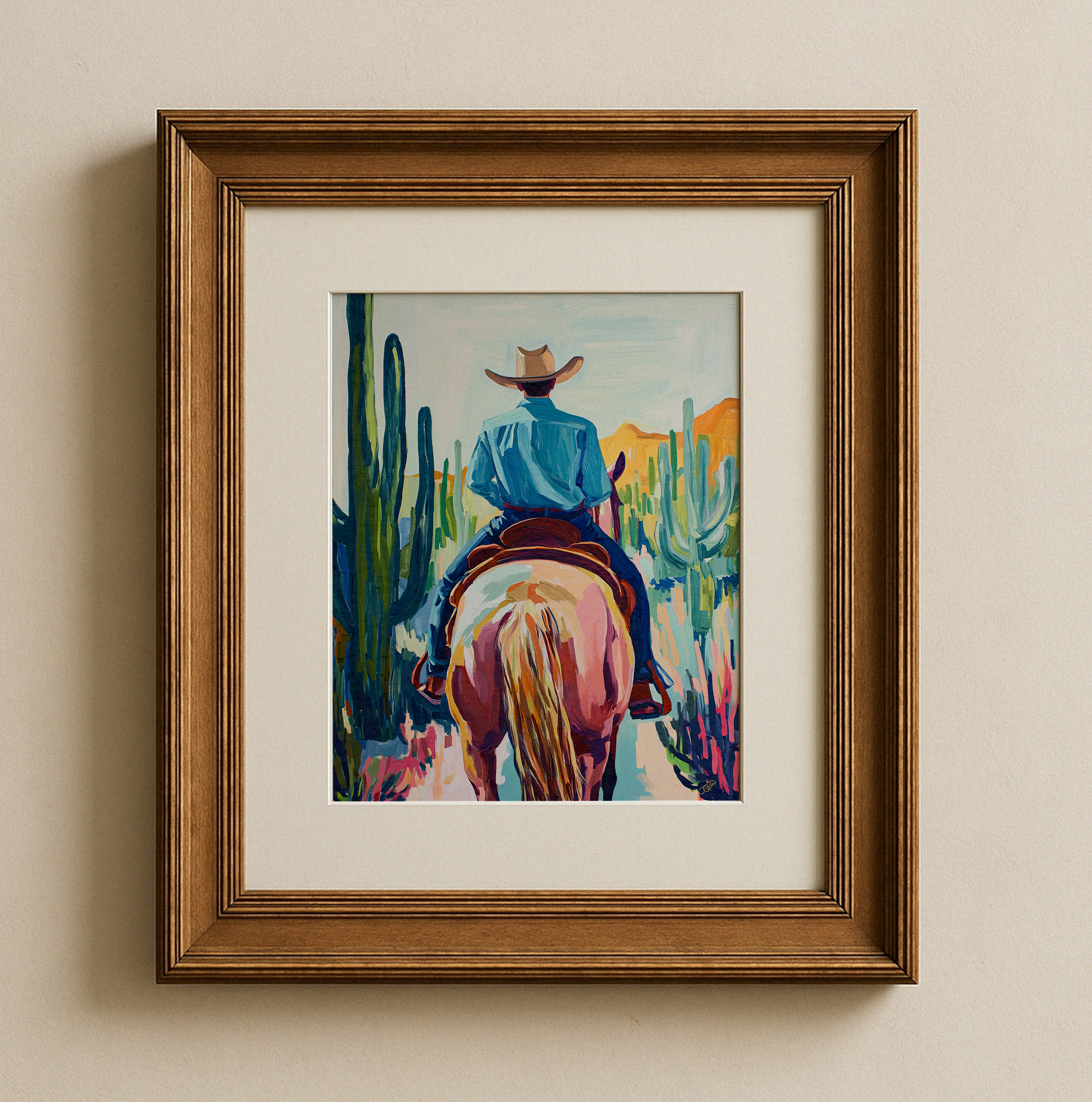Cowboy and his Horse Western Art Print / Rustic Cowboy Horse Wall Decor / Ranch Home Art