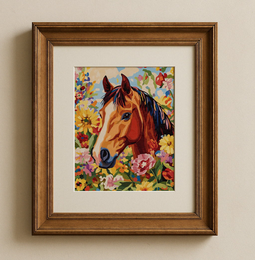 Equestrian Floral Horse Botanical Western Art Print