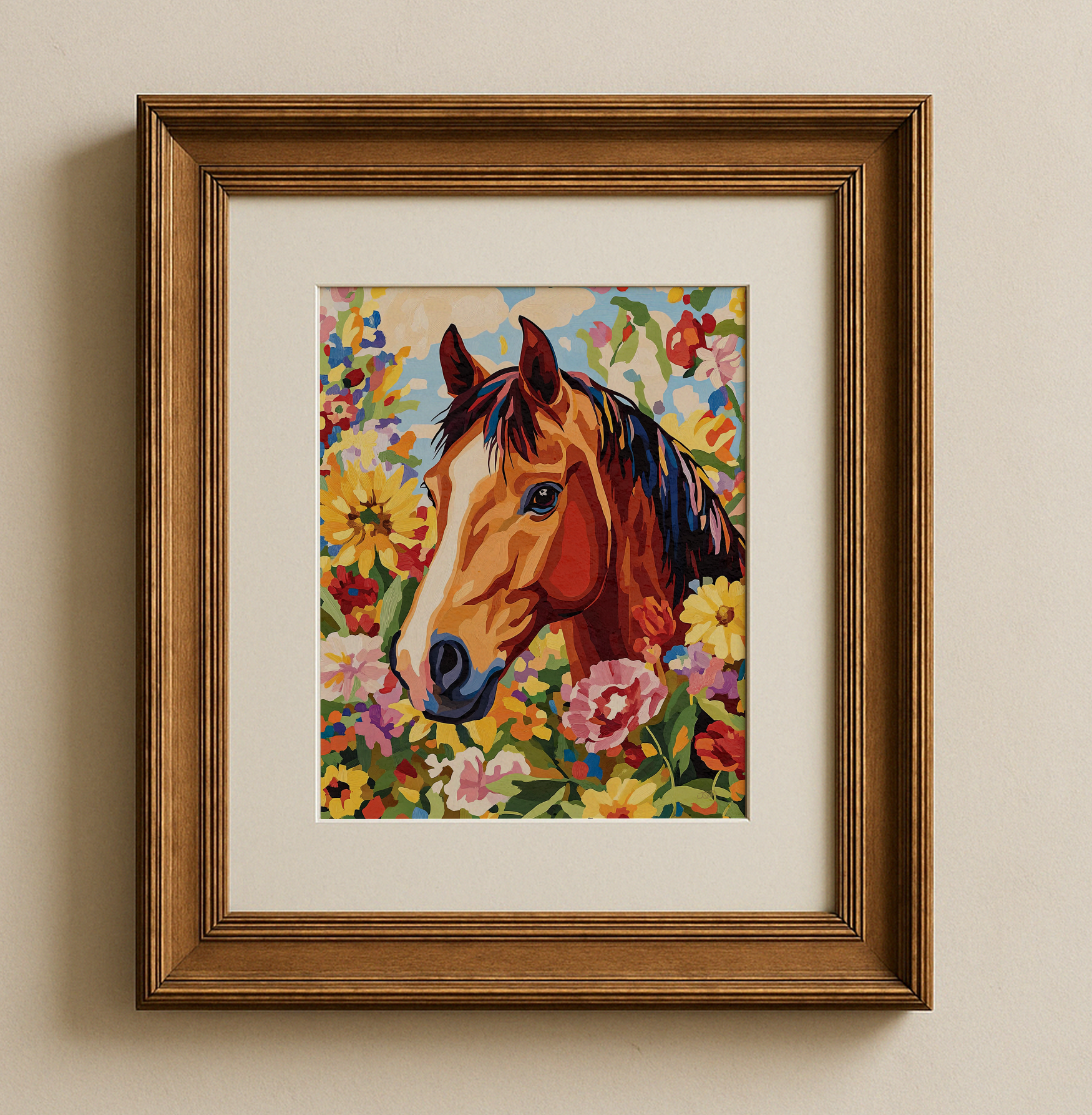 Equestrian Floral Horse Botanical Western Art Print