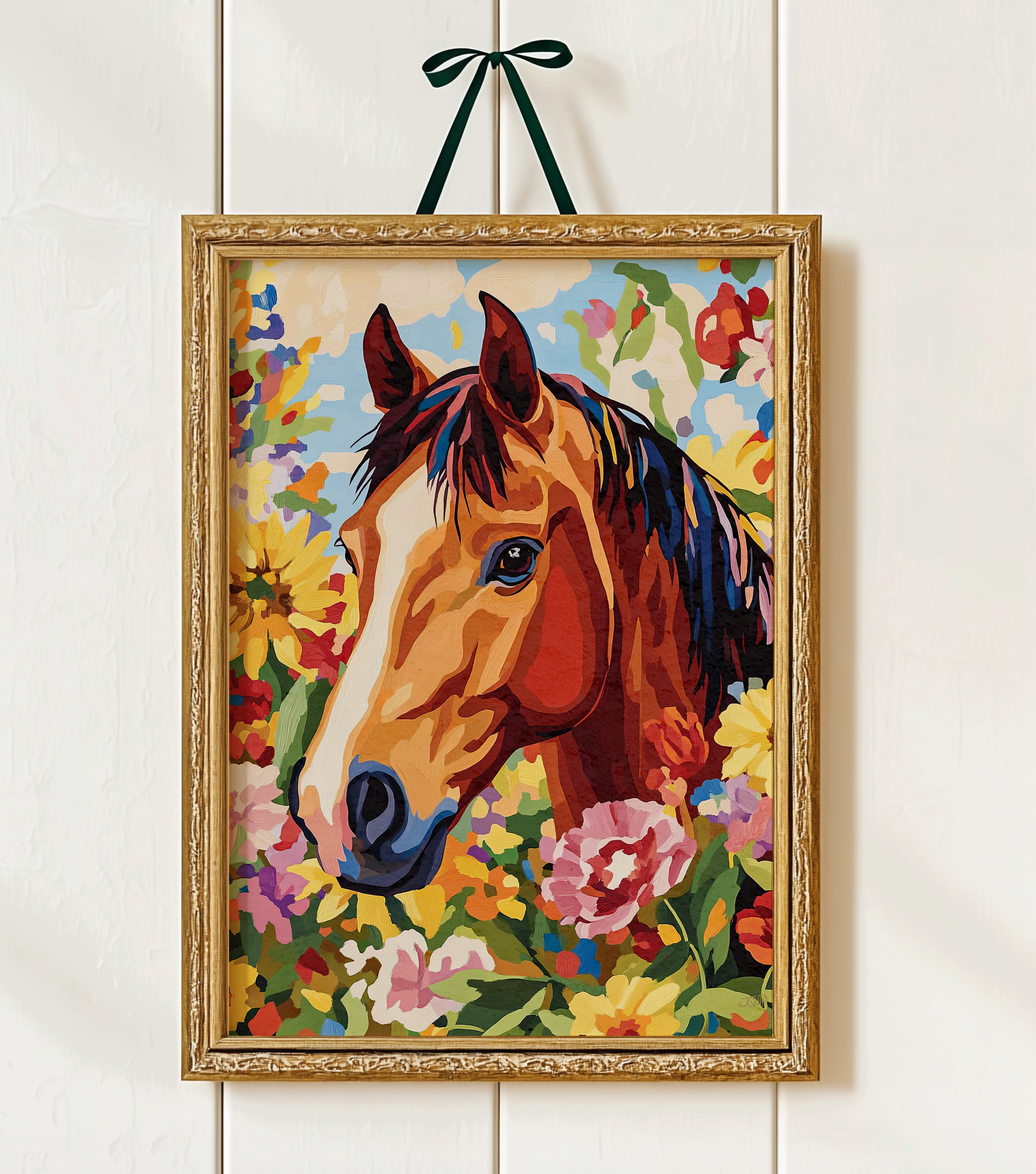 Equestrian Floral Horse Botanical Western Art Print